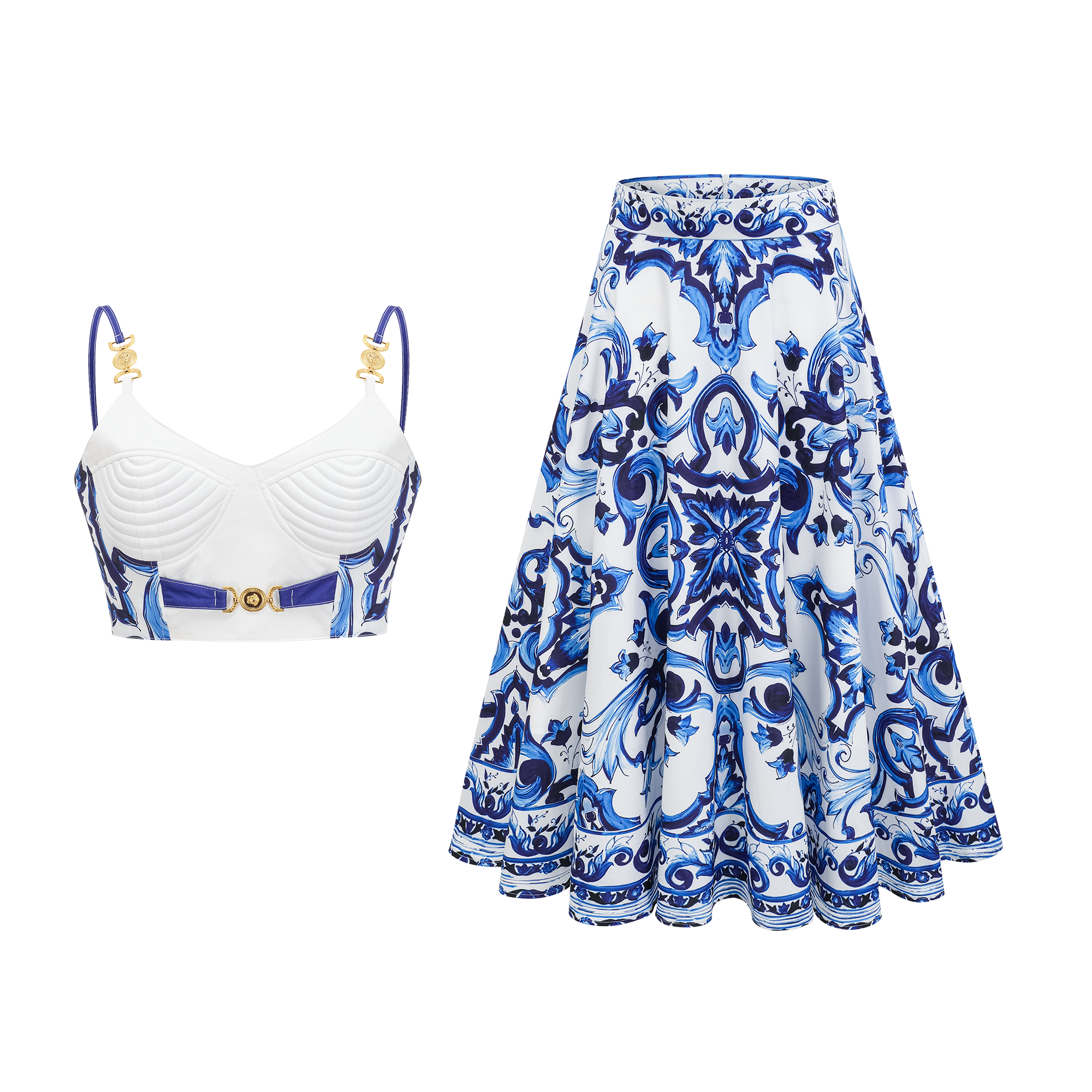 Allegra graphic-printed top & skirt matching set - Blue