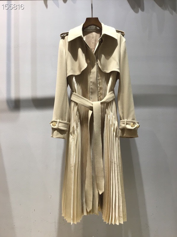 Sandro Ruffle Pleated Trench Coat with Belt - beige