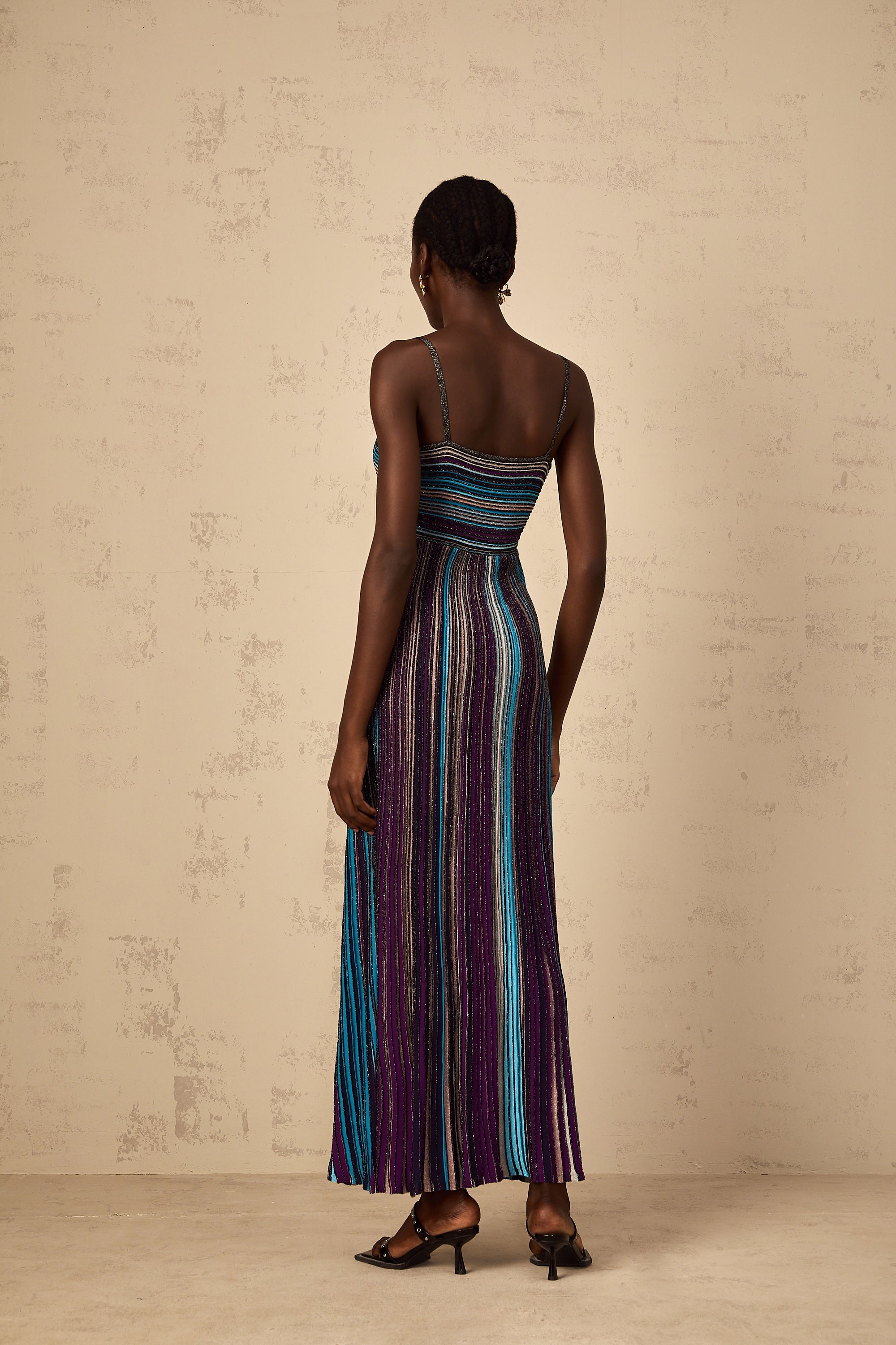 Bruyère Purple Sequin Striped Knit Maxi Dress