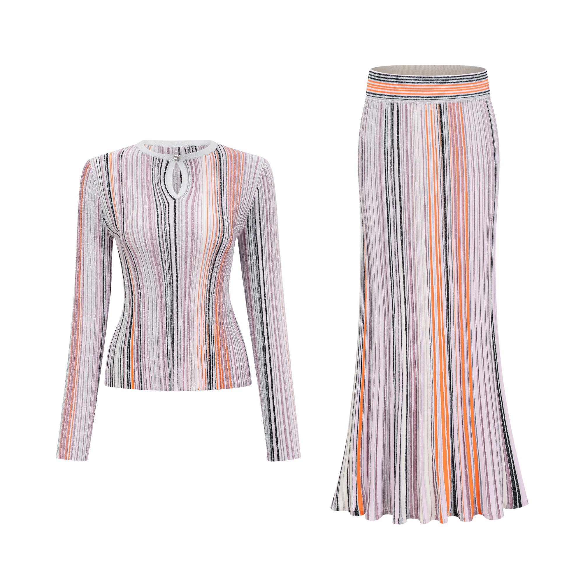 Aphrodite Neutral Glitter Pleated Knit Matching Set (Final Sale)