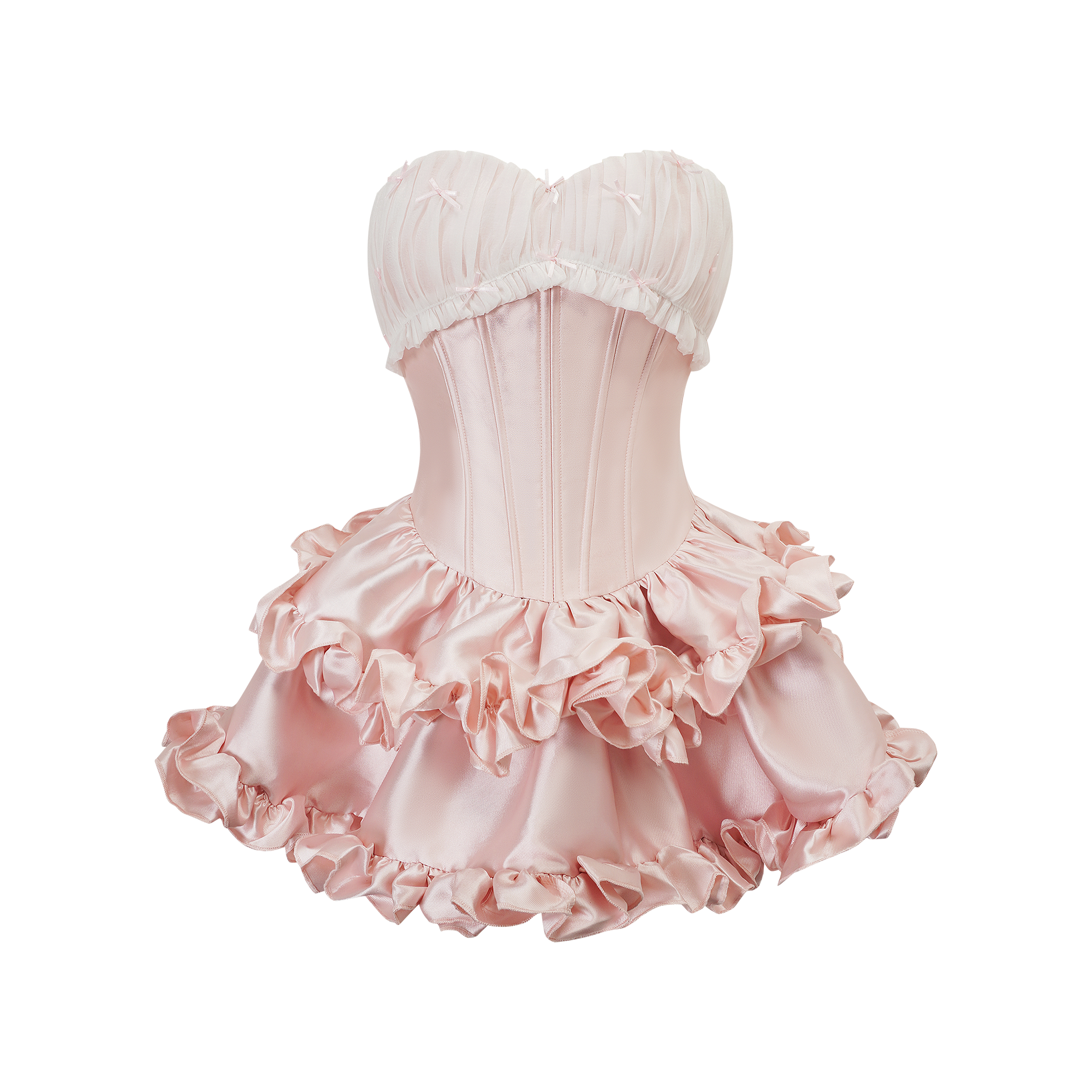 Laurine Pink Ruffled Satin Mini Dress