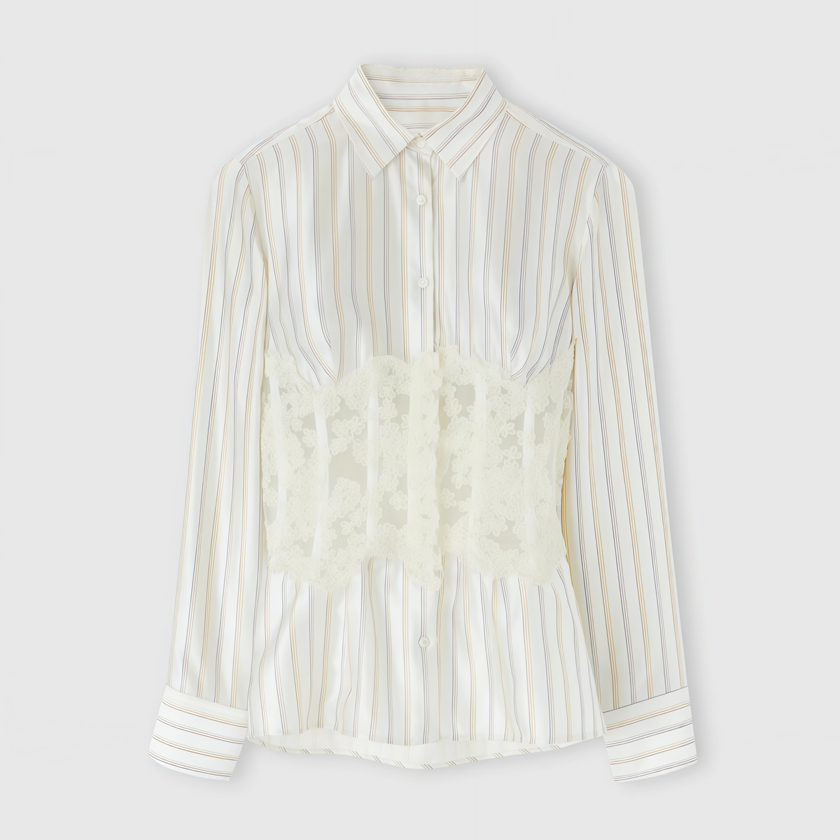 Wren White Lace Corset Panel Striped Button-Up Shirt (Final Sale-US Only)