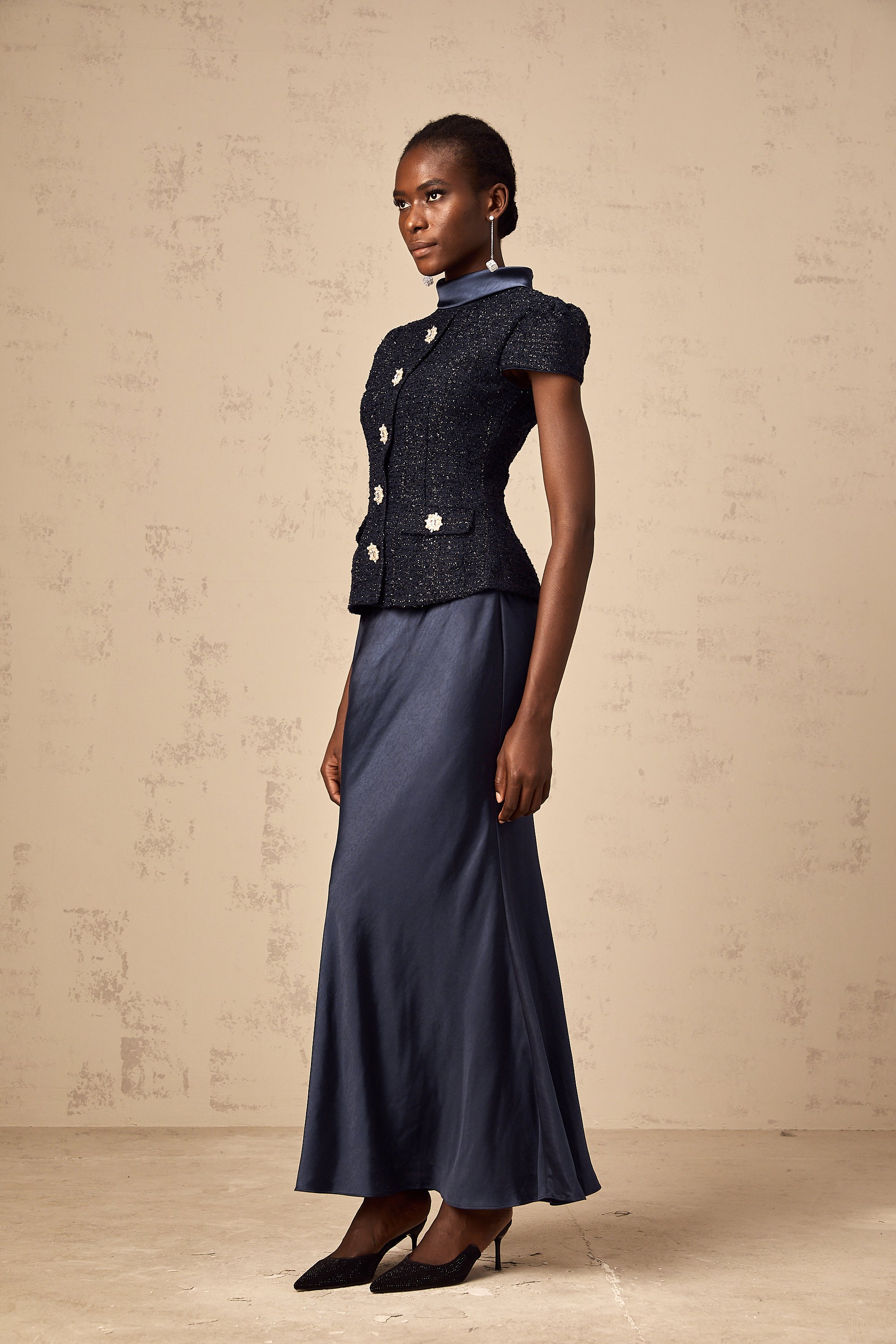 Josette blue peplum-waist panelled maxi dress (Final Sale-US Only)