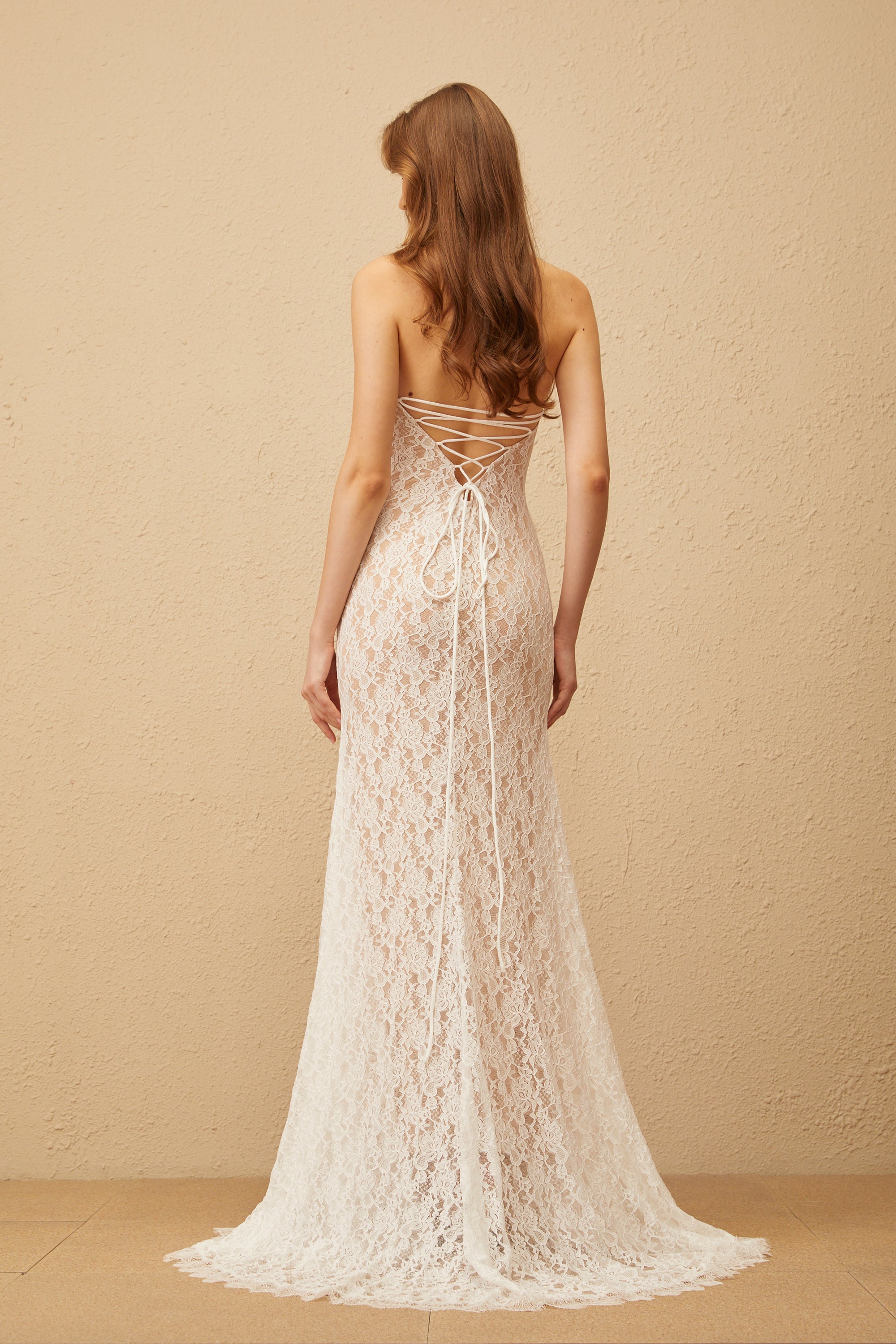 Gaëlle White Train Design Lace Maxi Dress (Final Sale-US Only)