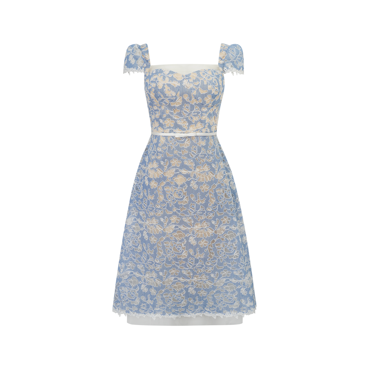 Gaëlle Blue Floral Embroidered Midi Dress