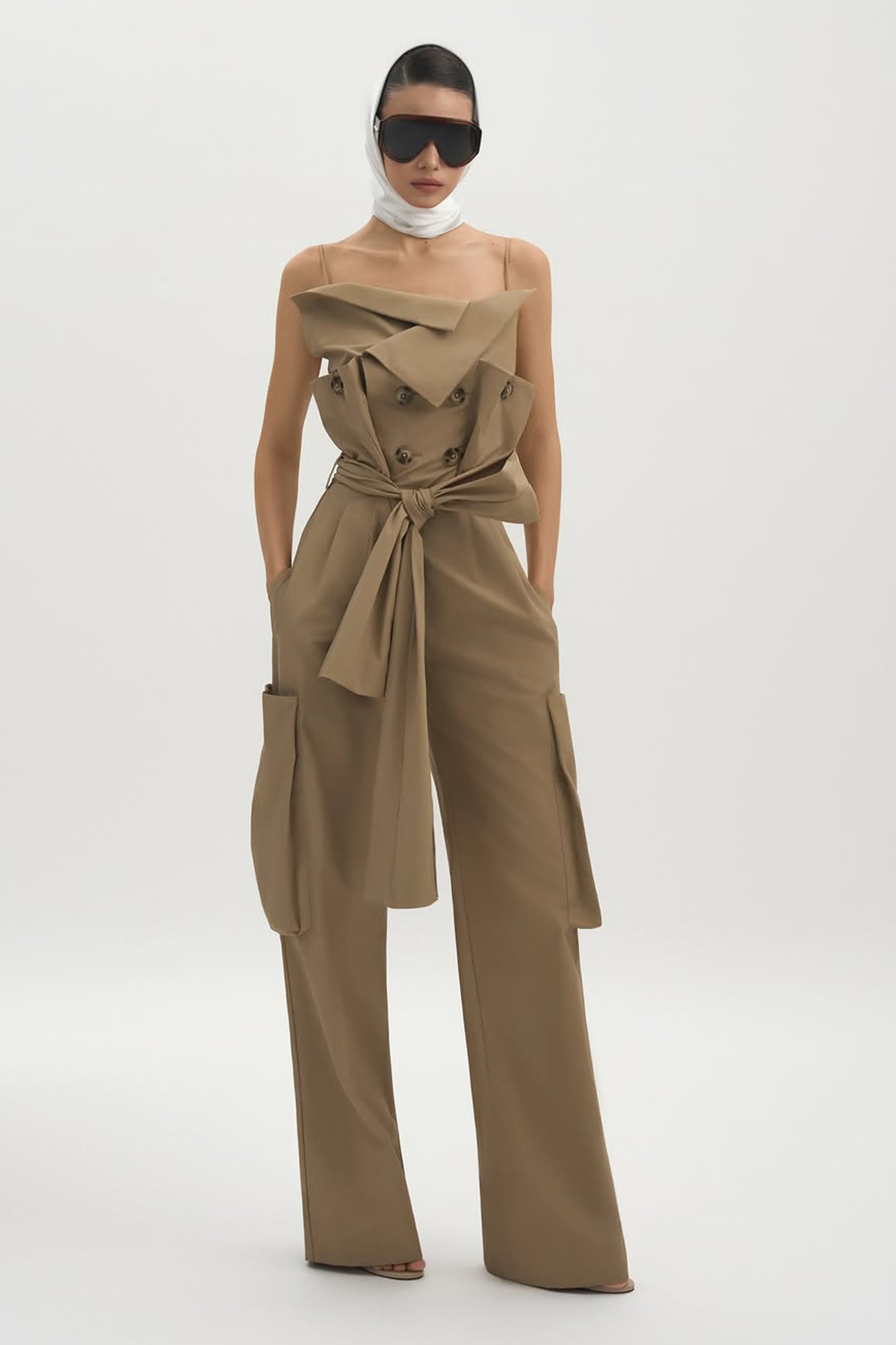 Nanette Khaki Asymmetrical Double Breasted Jumpsuit