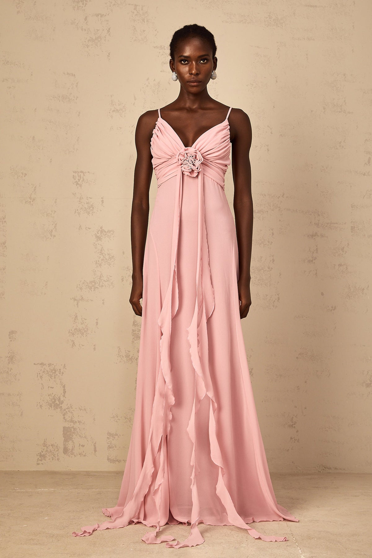 Ysandre Soft-Pink 3D Petal Tulle Maxi Dress (Final Sale-US Only)