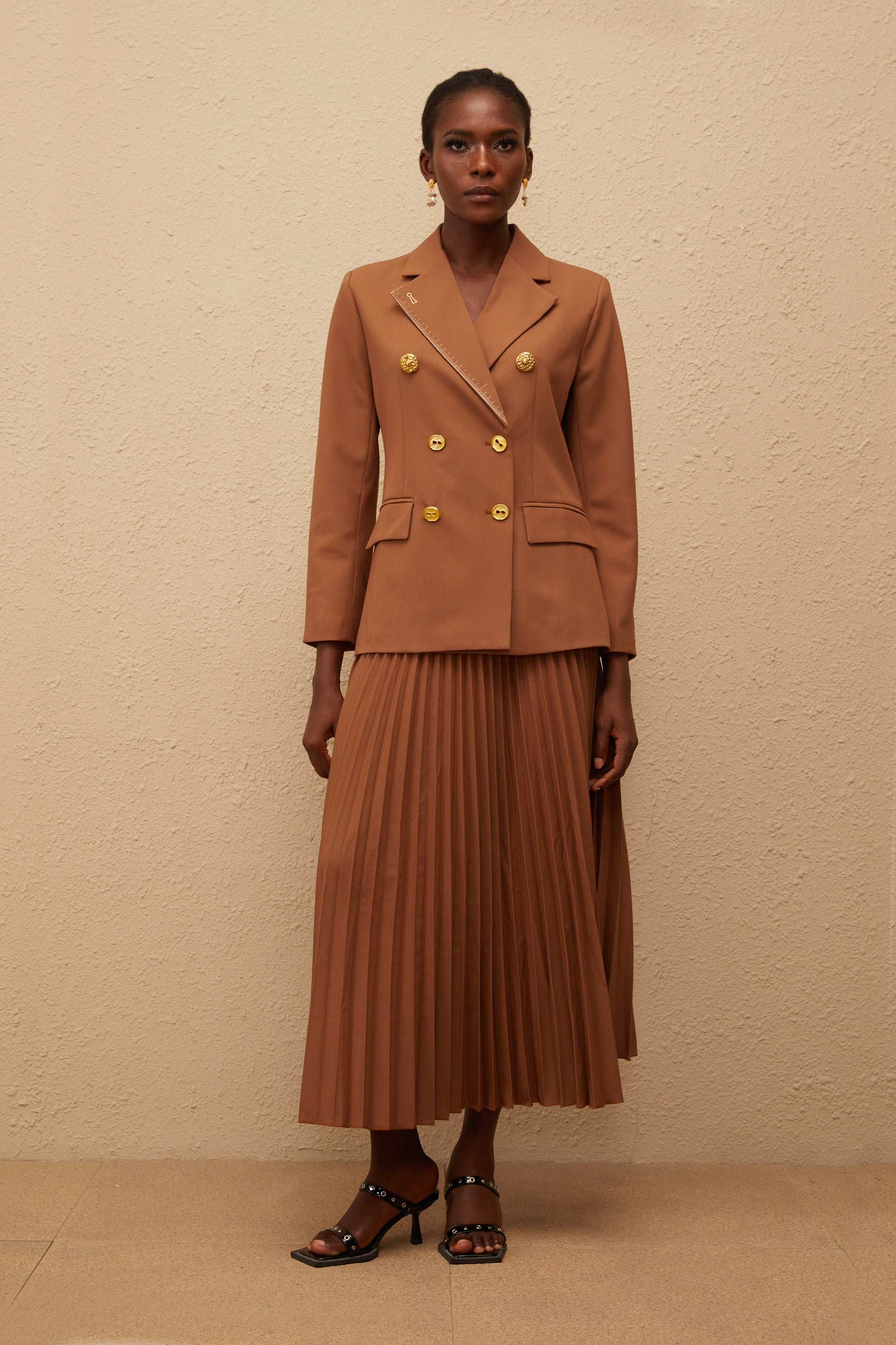 Maëlys Caramel Double Breasted Blazer & Skirt Set