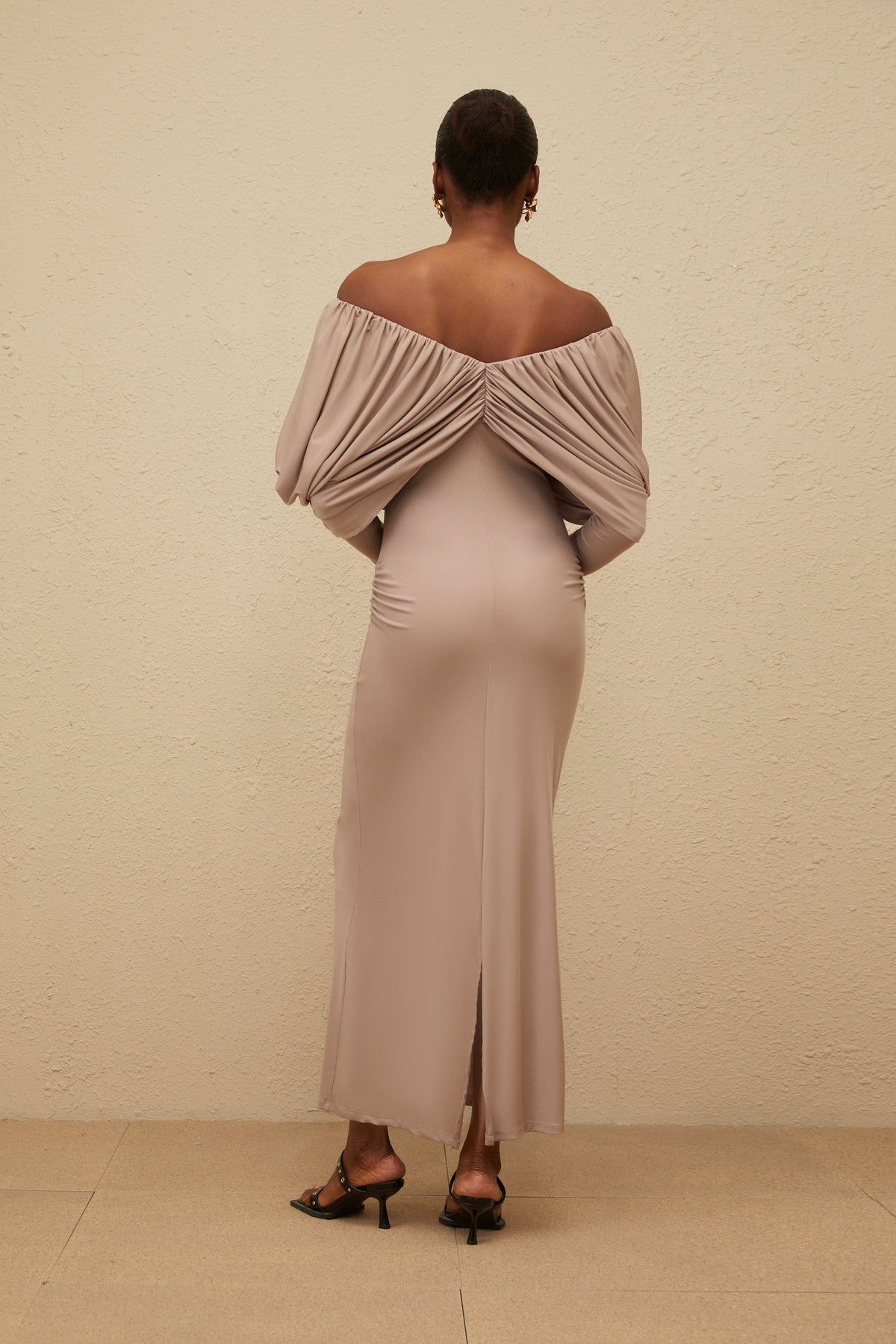 Roxane Grey Ruched Shift Midi Dress (Final Sale)