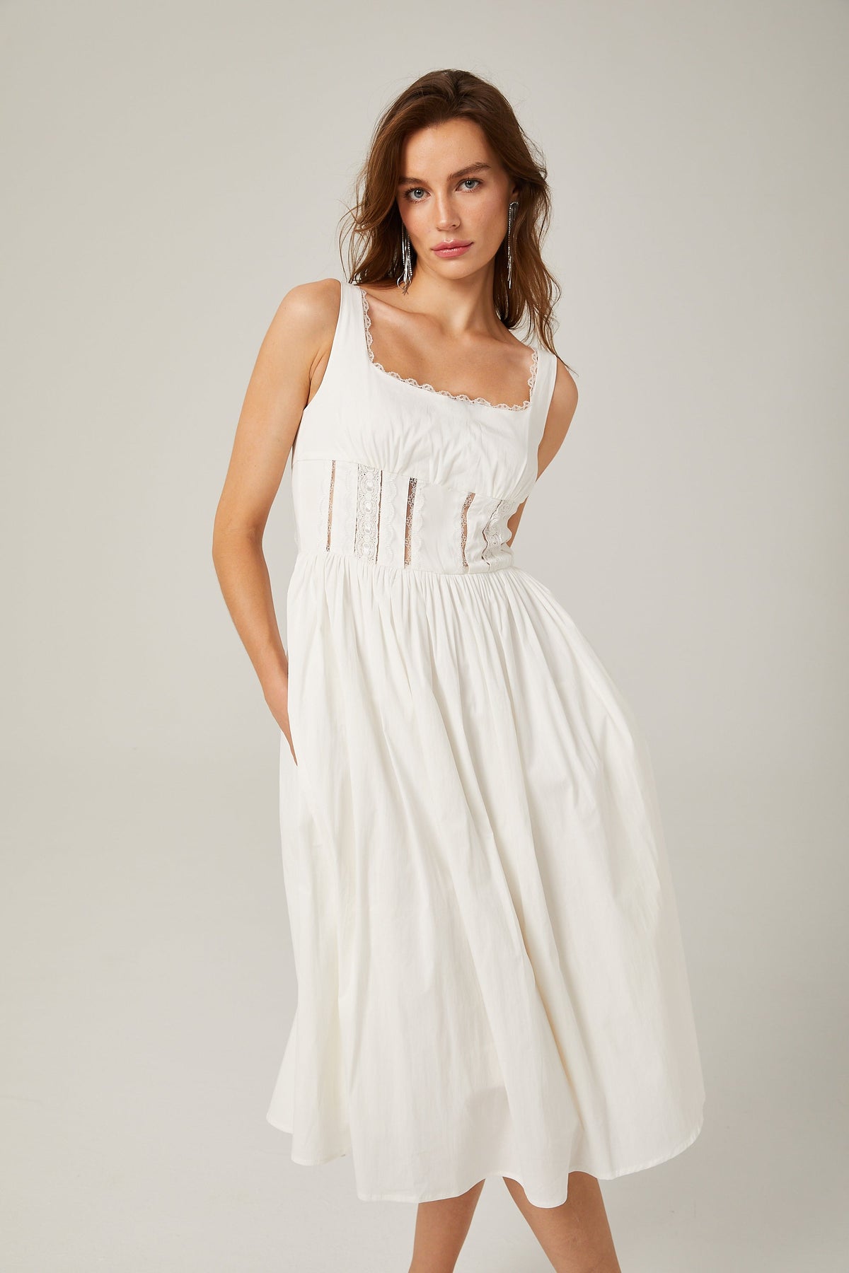 Jeanne white lace cut-out midi dress (Final Sale-US Only)