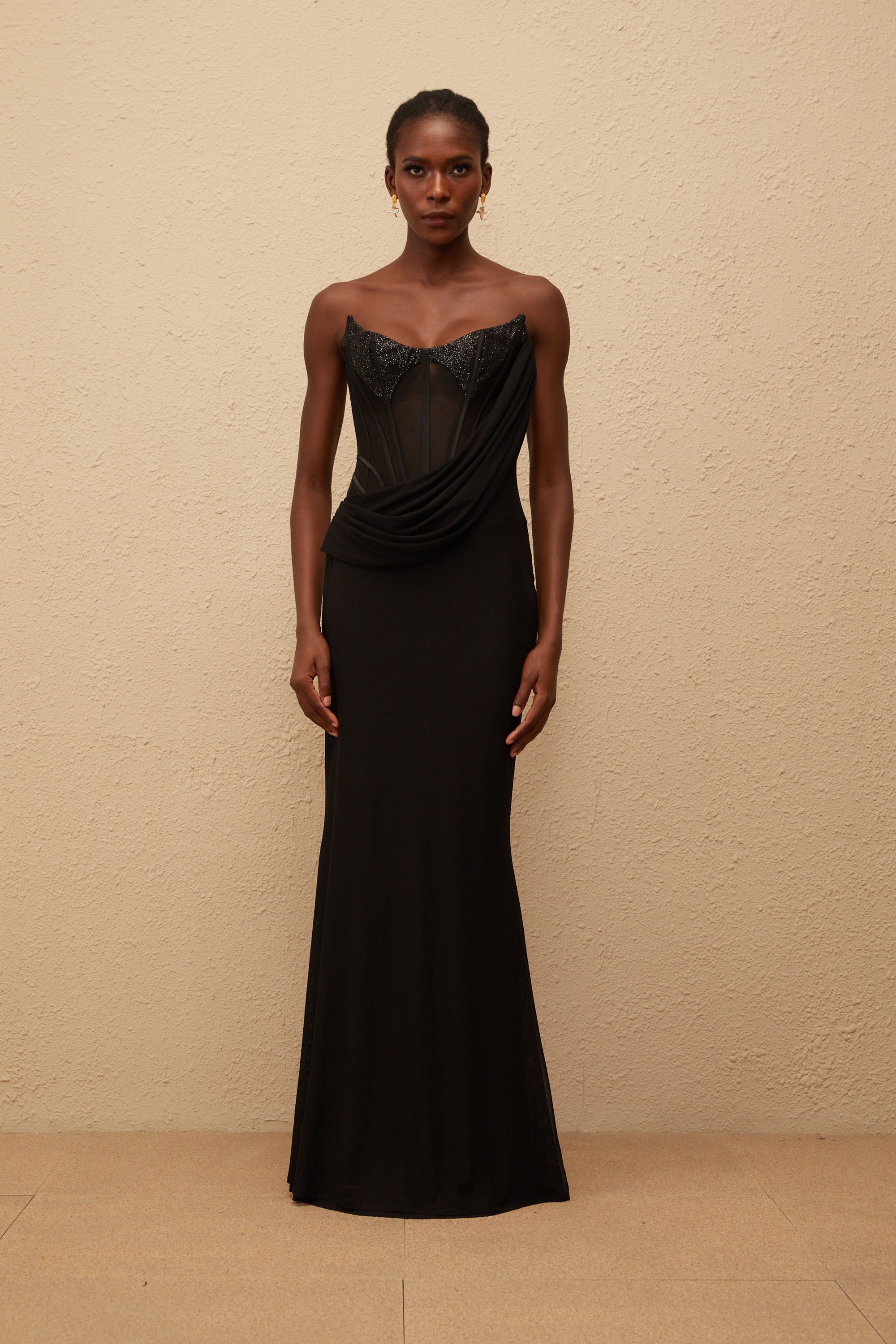 Scarlett Black Panelled Corset Maxi Dress