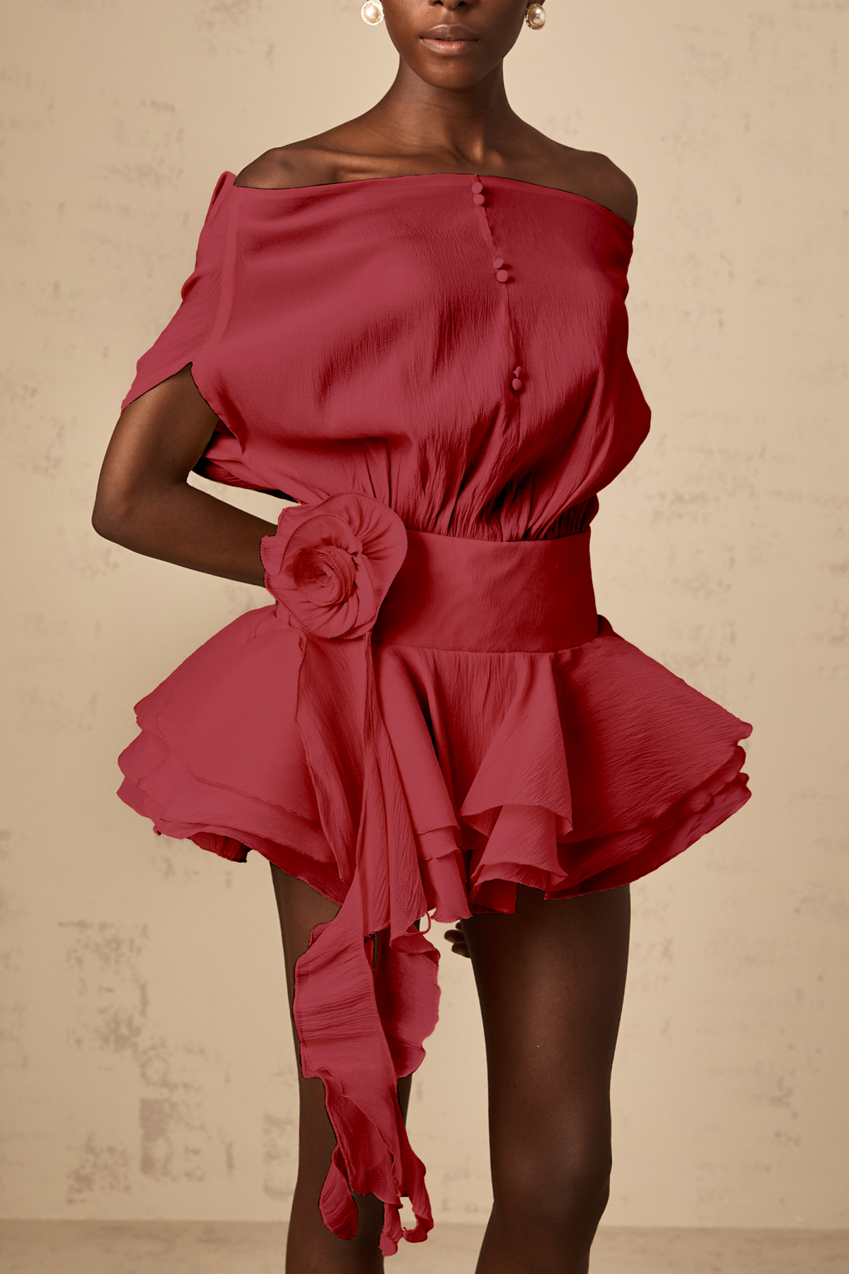 Amélie Red Floral Appliqué Flounced Mini Dress (Final Sale-US Only)