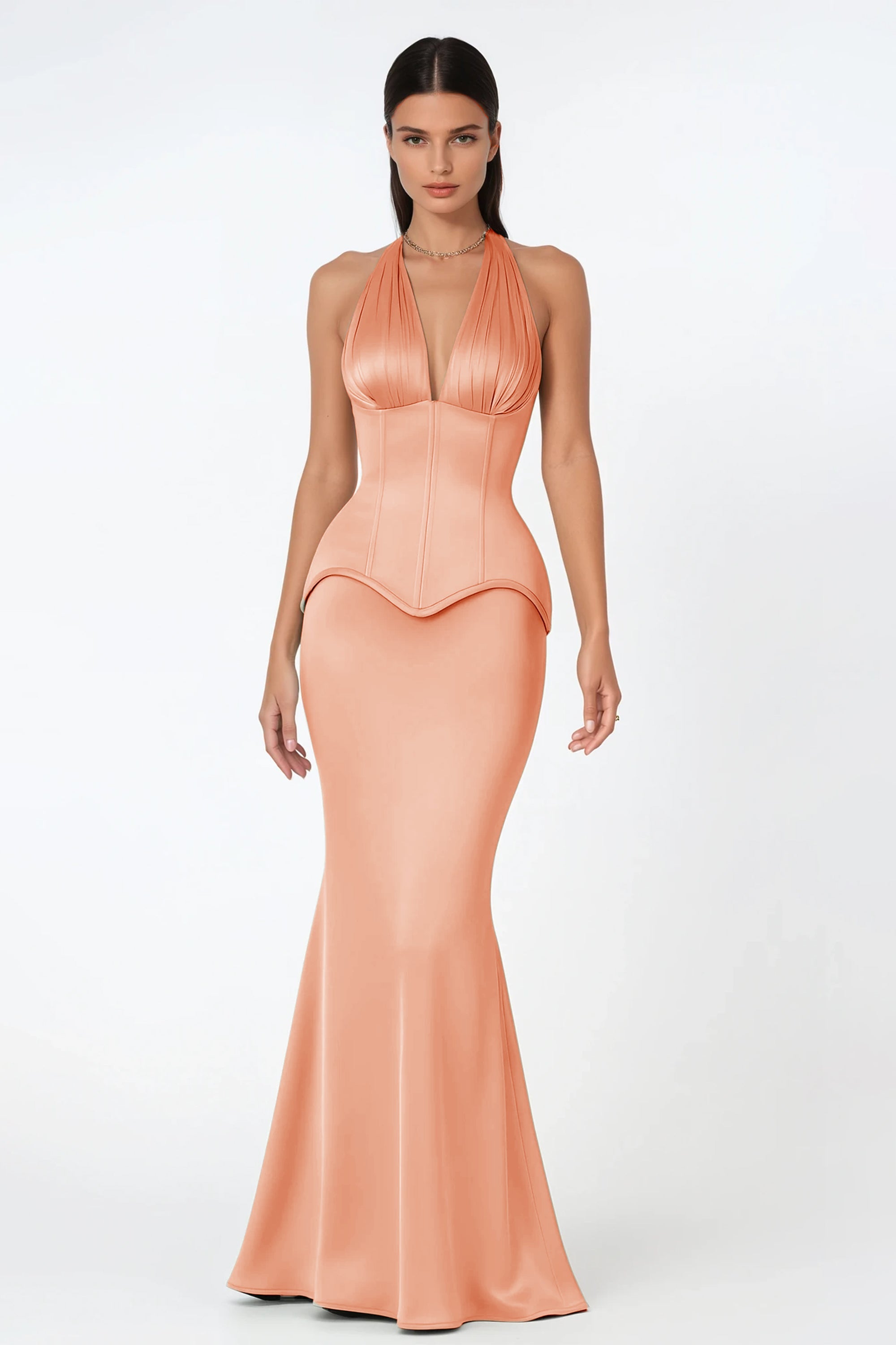 Aurélie Orange Halterneck Mermaid Maxi Dress