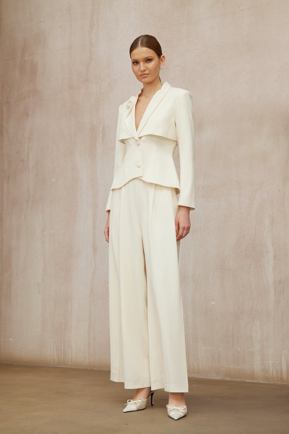 Teresa Neutral 3D Petal Blazer & Trousers Set (Final Sale-US Only)