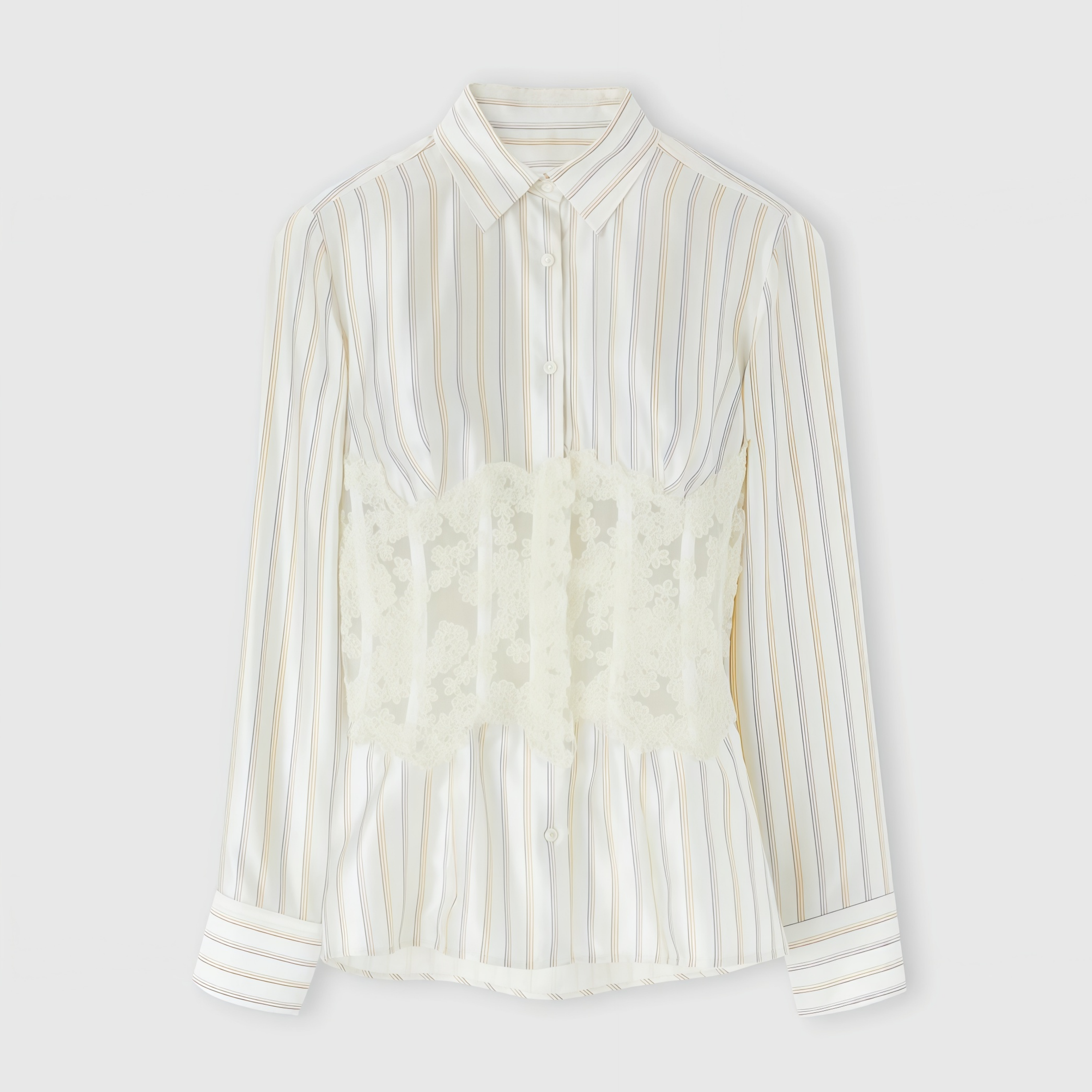 Wren White Lace Corset Panel Striped Button-Up Shirt