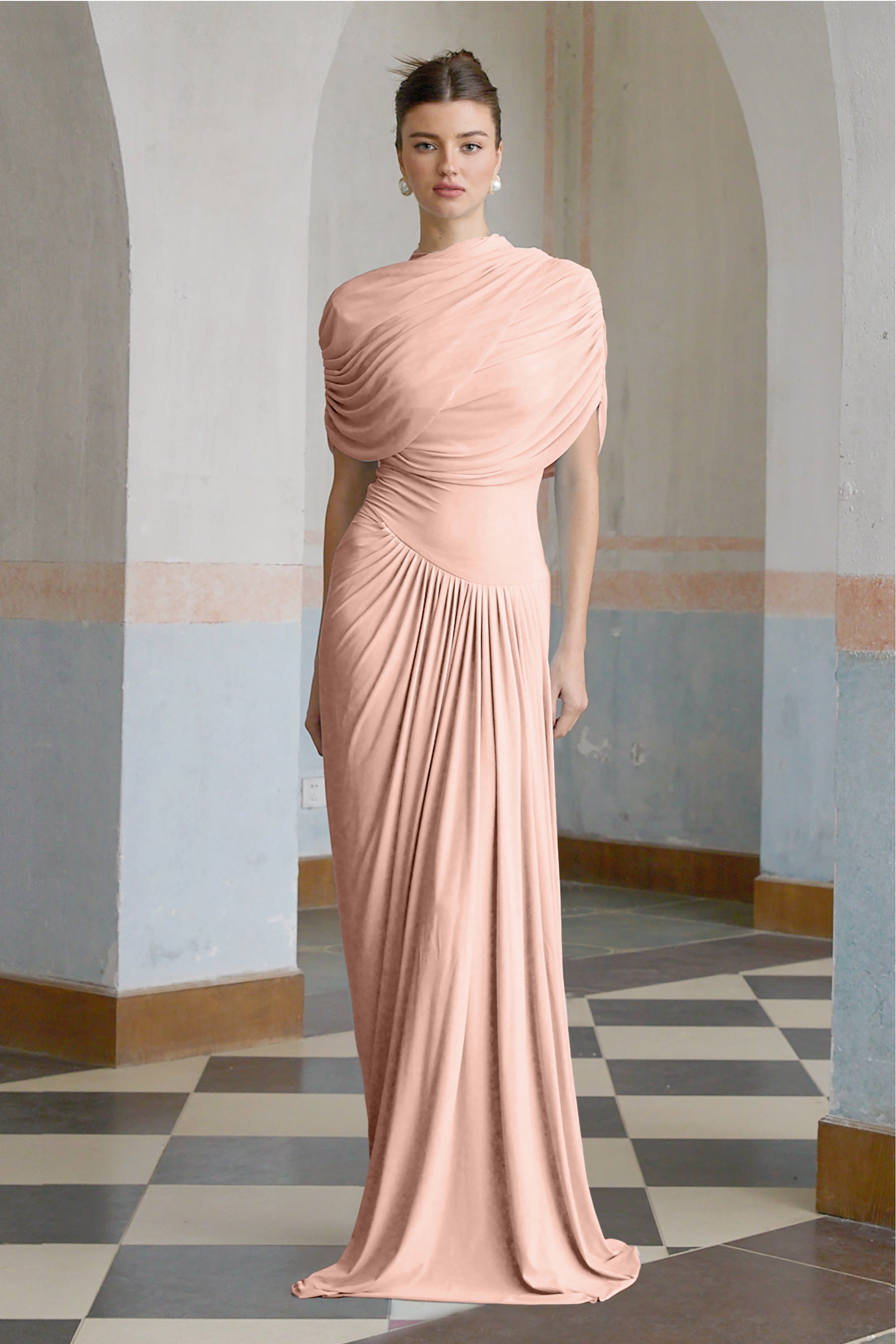 Catherine asymmetrical pleated maxi dress in Pink (Final Sale-US Only)