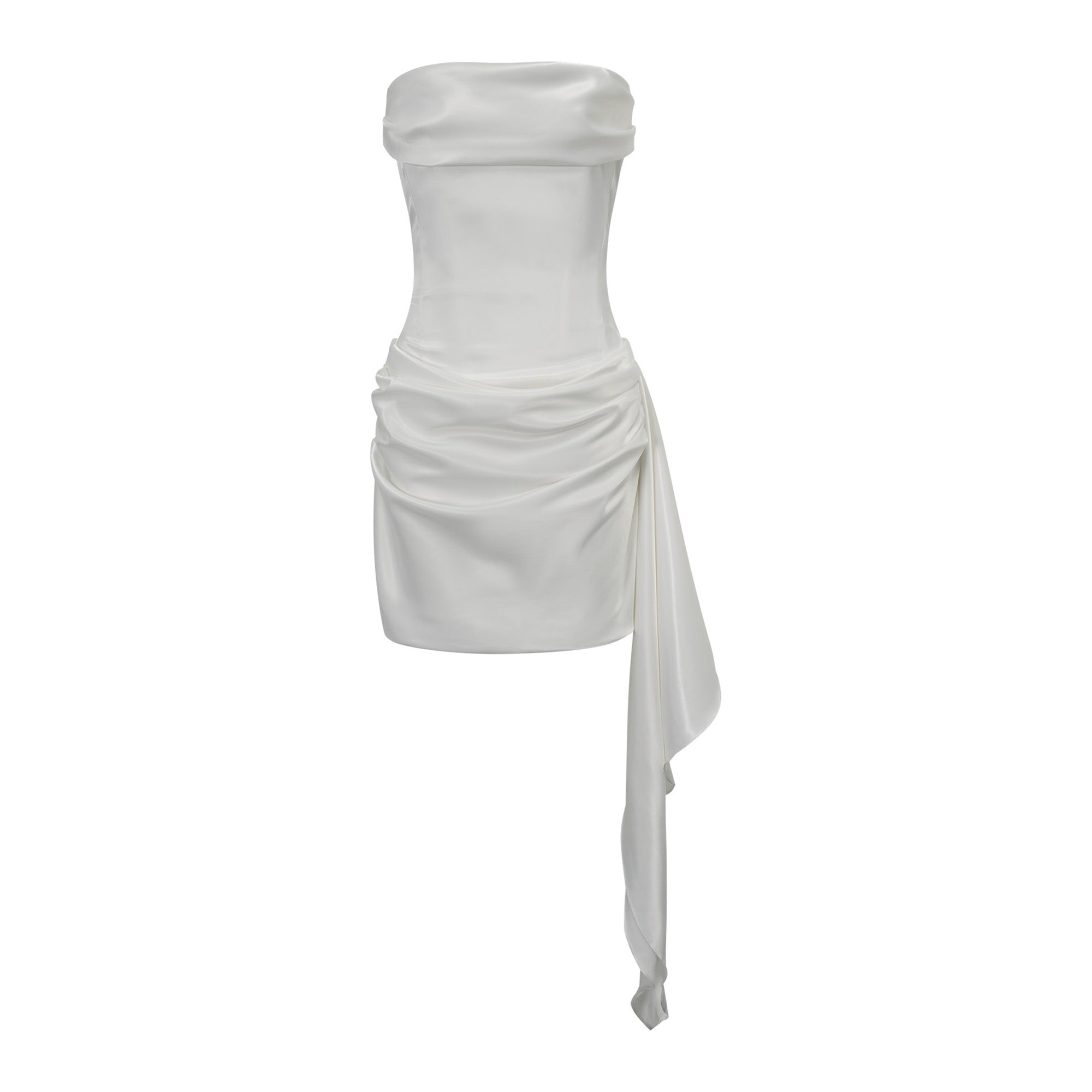 Zenina White Ruched Ribbon Detail Mini Dress