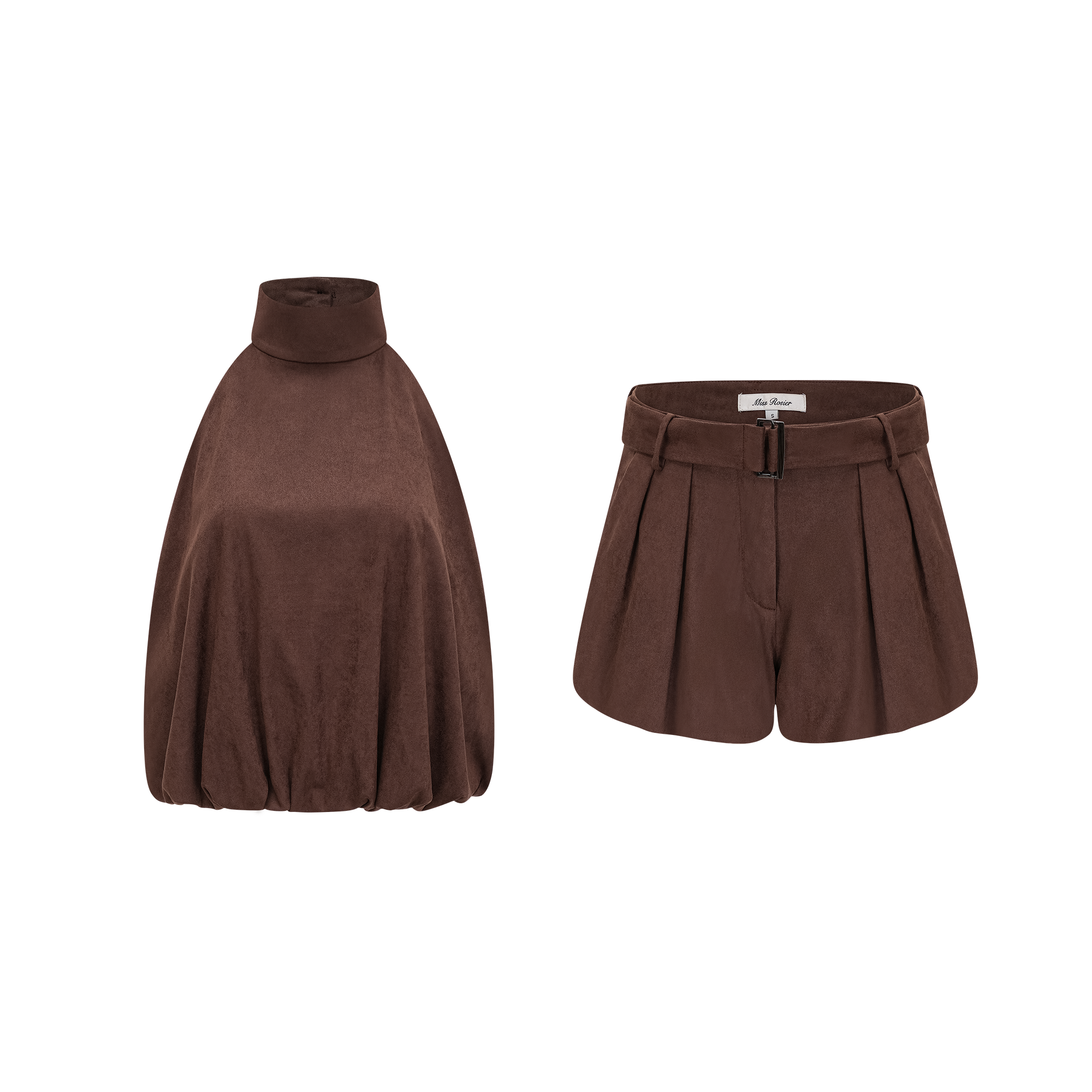 Chaney Brown Suede Bubble Hem Top & Shorts Set (Final Sale-US Only)