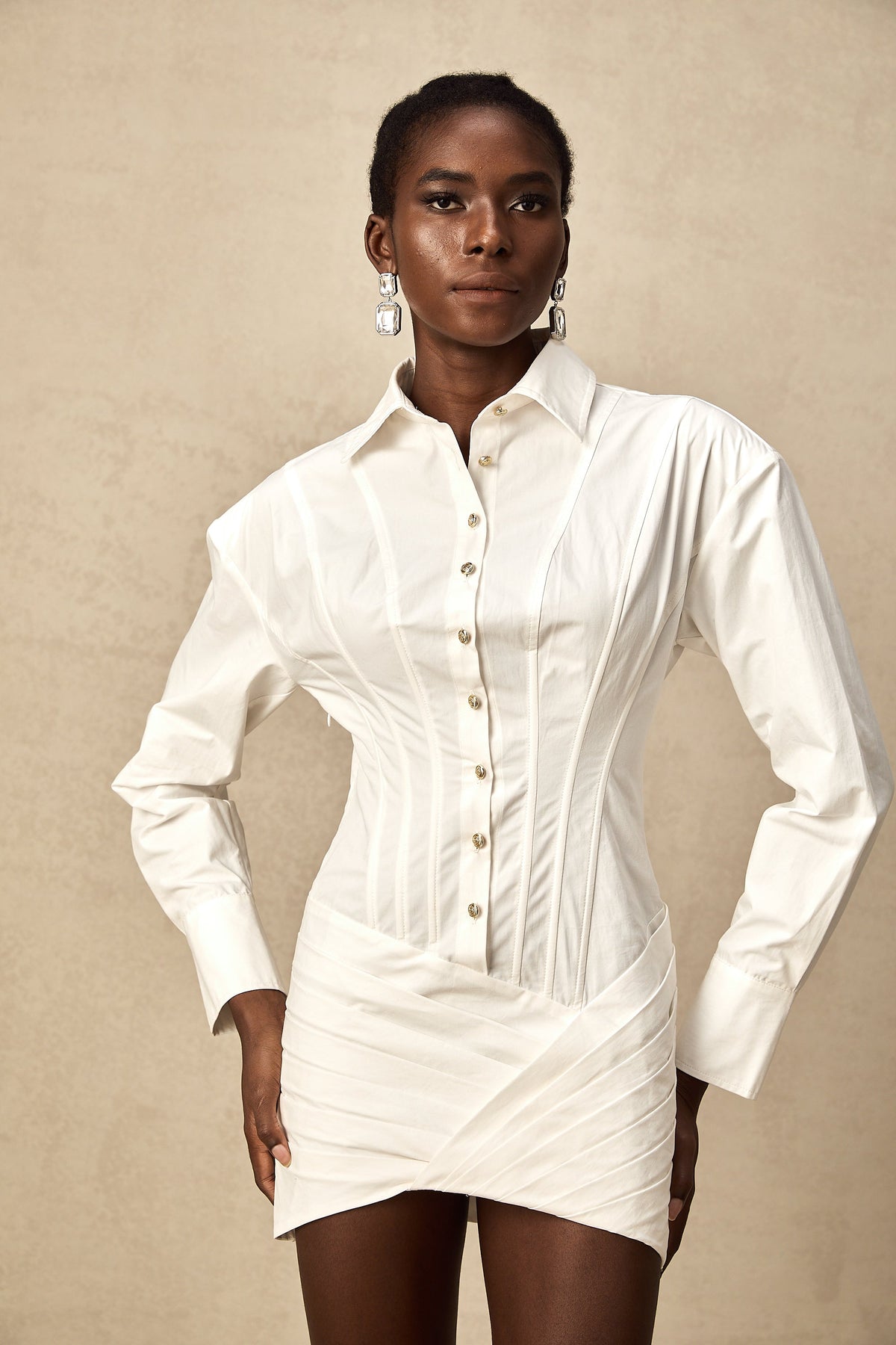 Orlane white cinched-waist pleated mini shirt dress (Final Sale-US Only)