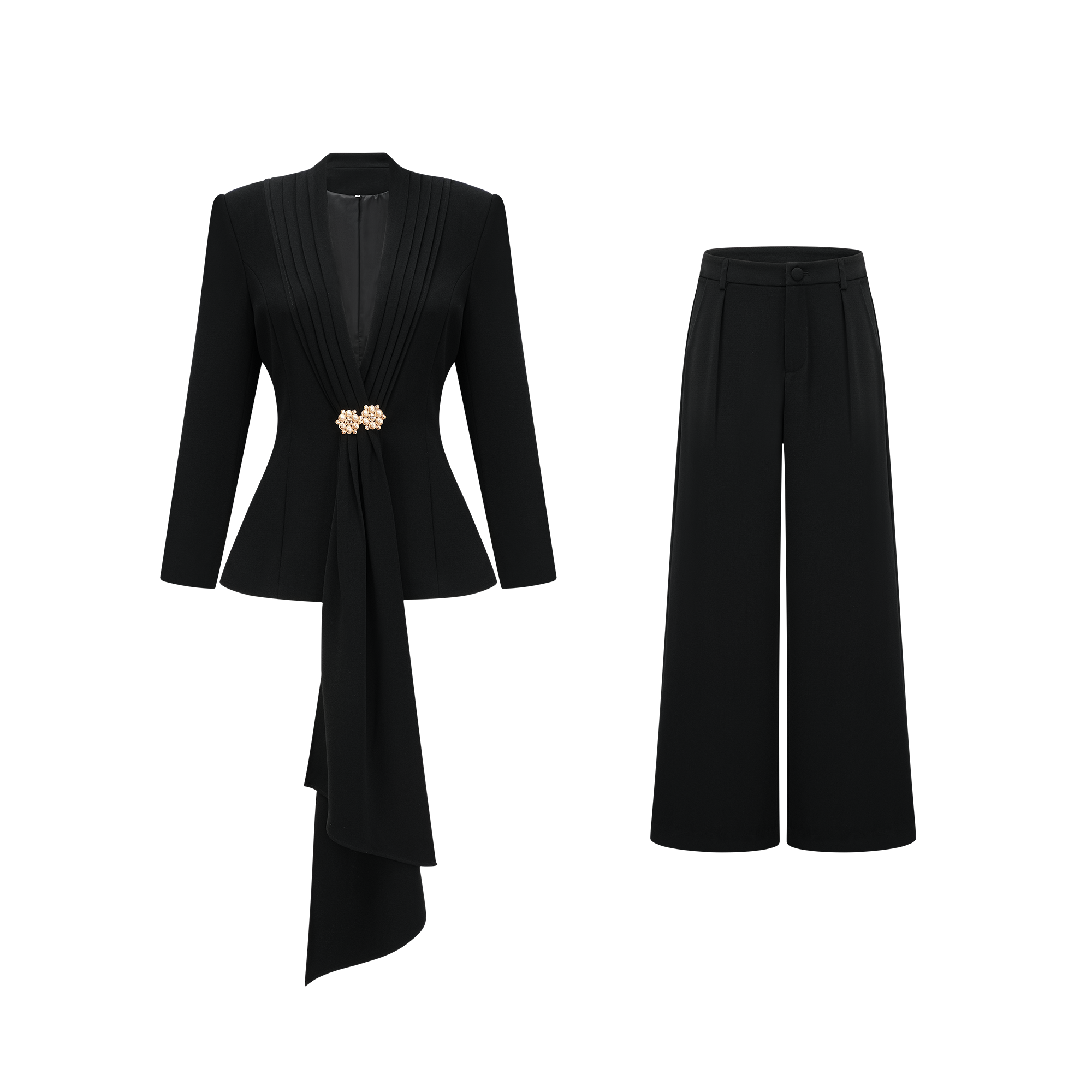 Suzanne black pleated jacket & trousers matching set (Final Sale-US Only)