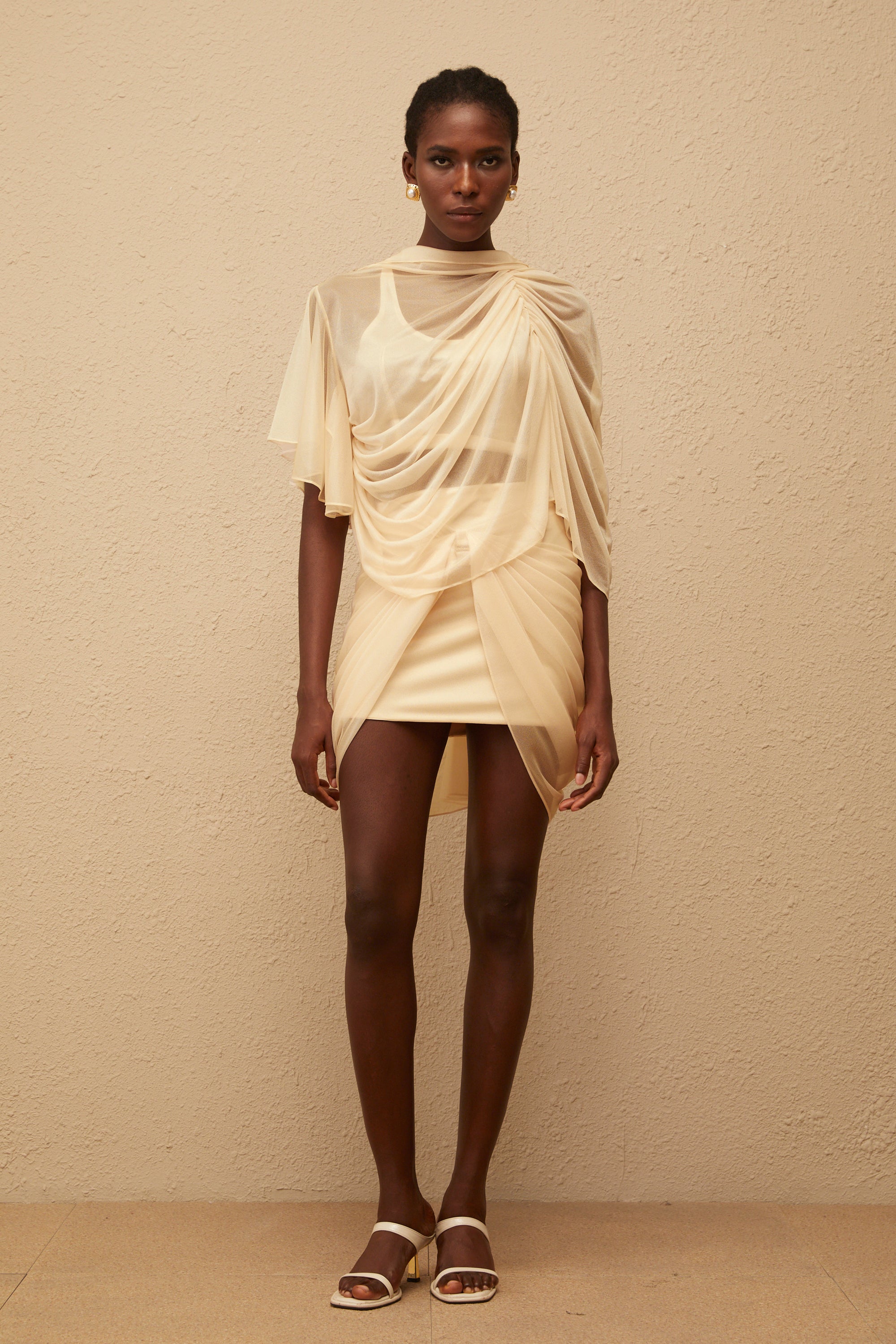 Pénombre Neutral Ruched Tulle Top & Skirt Set