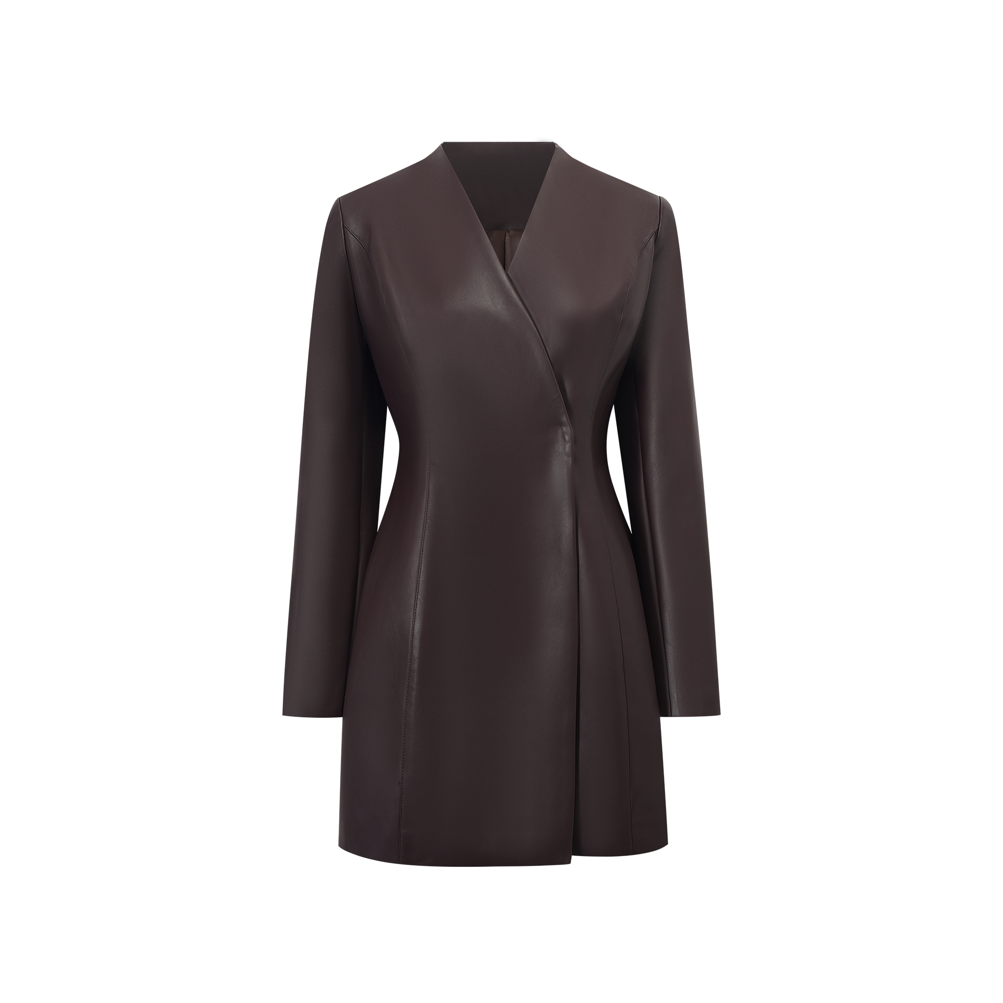 Solange Brown Leather Mini Blazer Dress (Final Sale-US Only)
