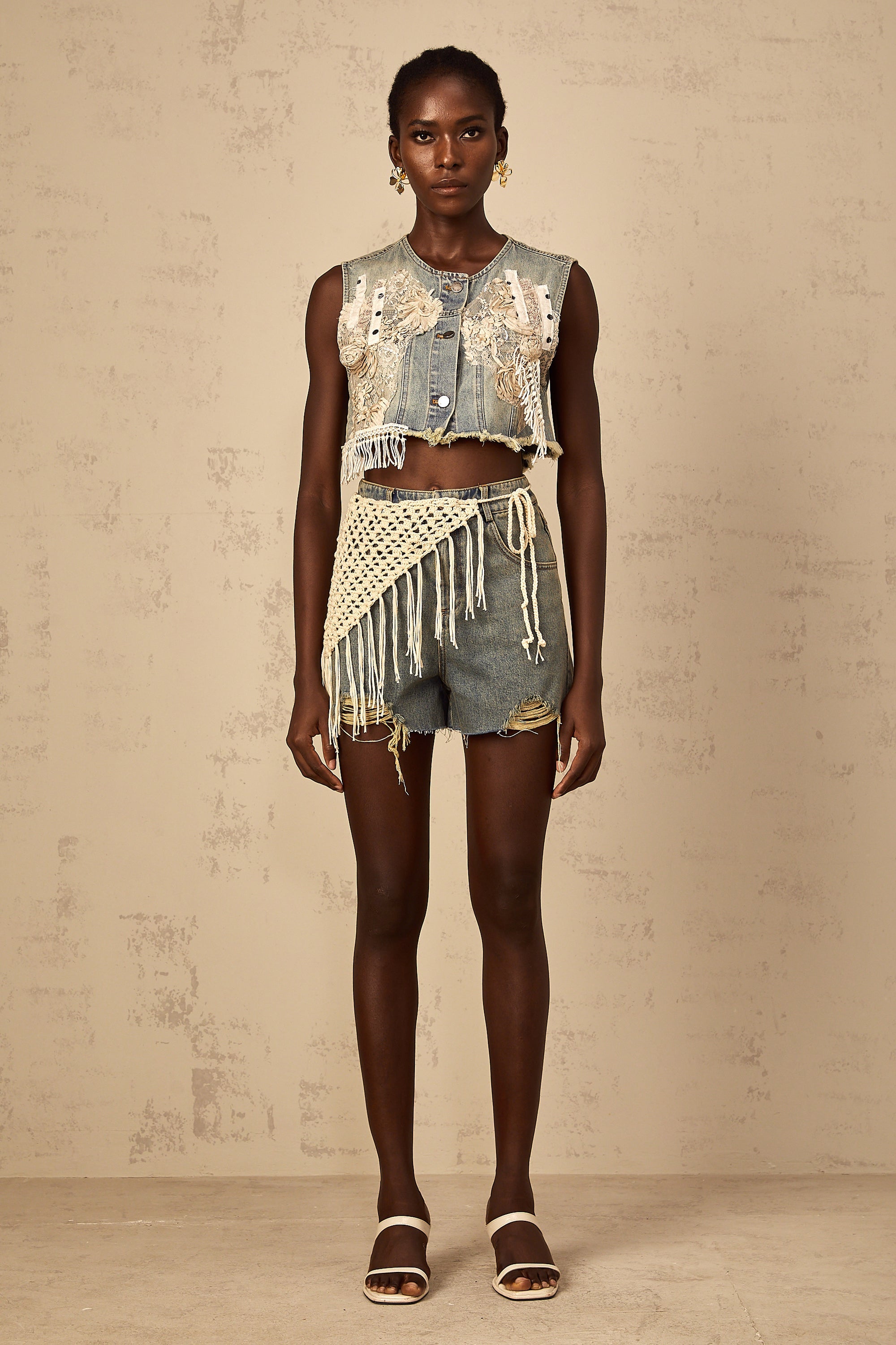 Amaryllis blue boho denim shorts