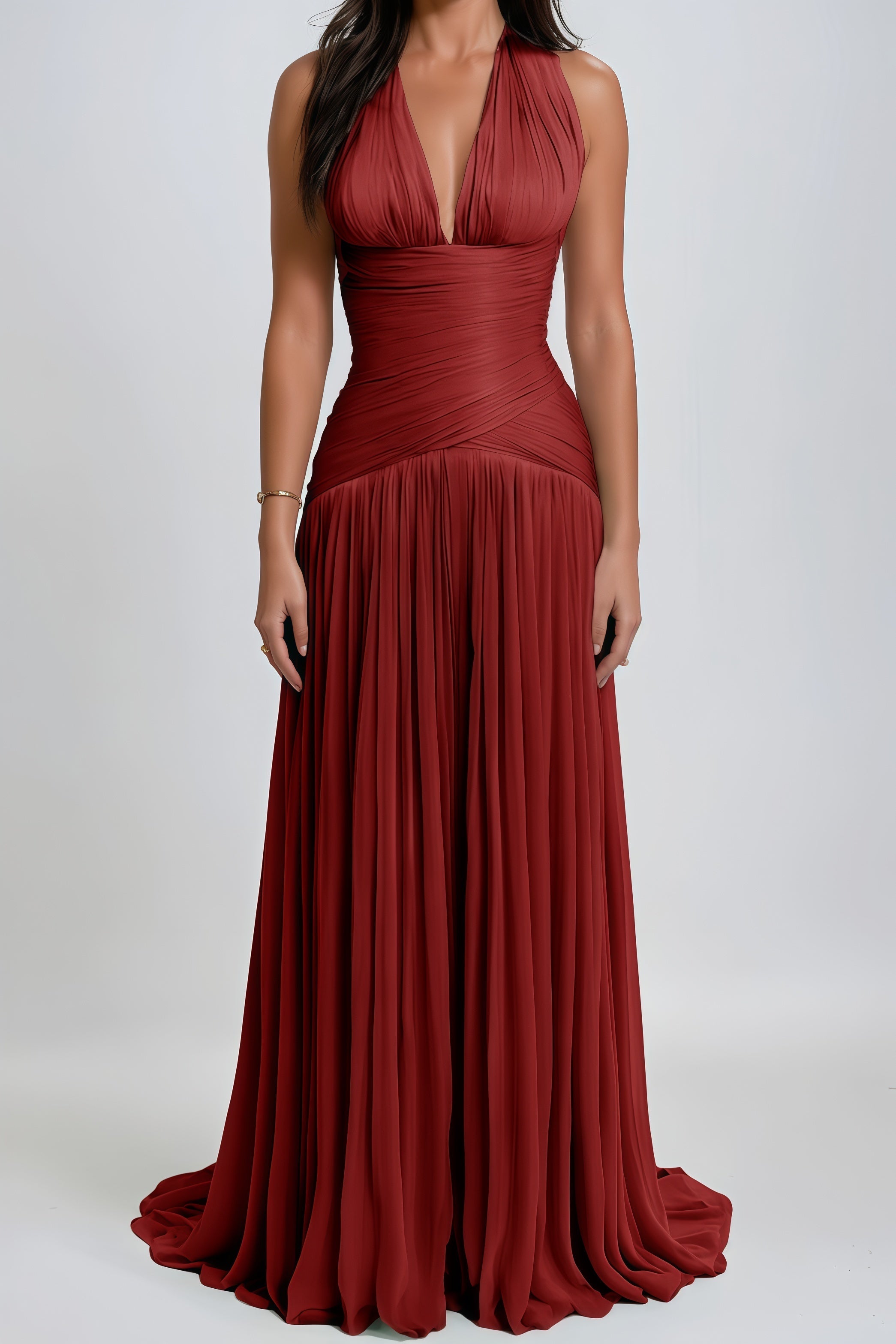 Uranie Red Gathered Maxi Dress