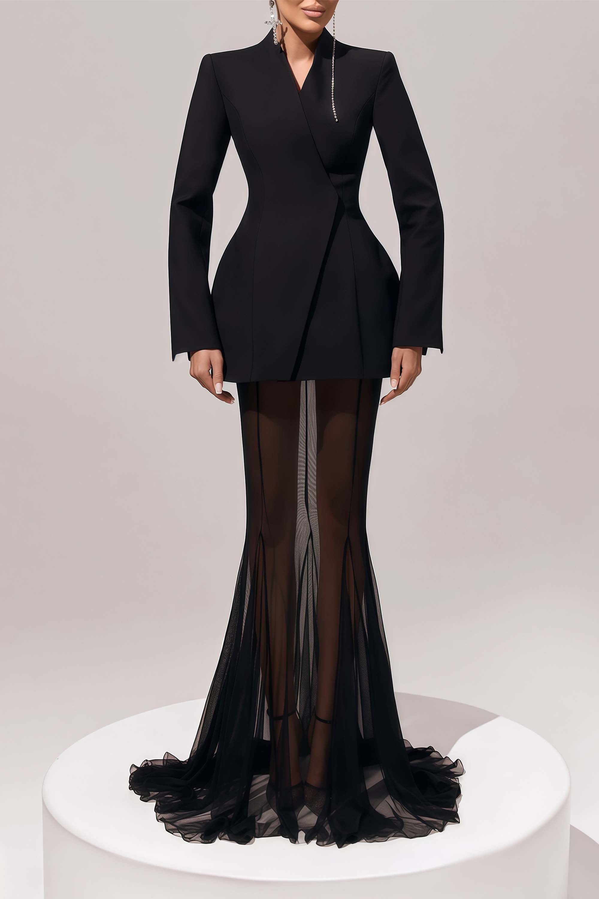 Enora Black Barrel Design Jacket & Skirt Set