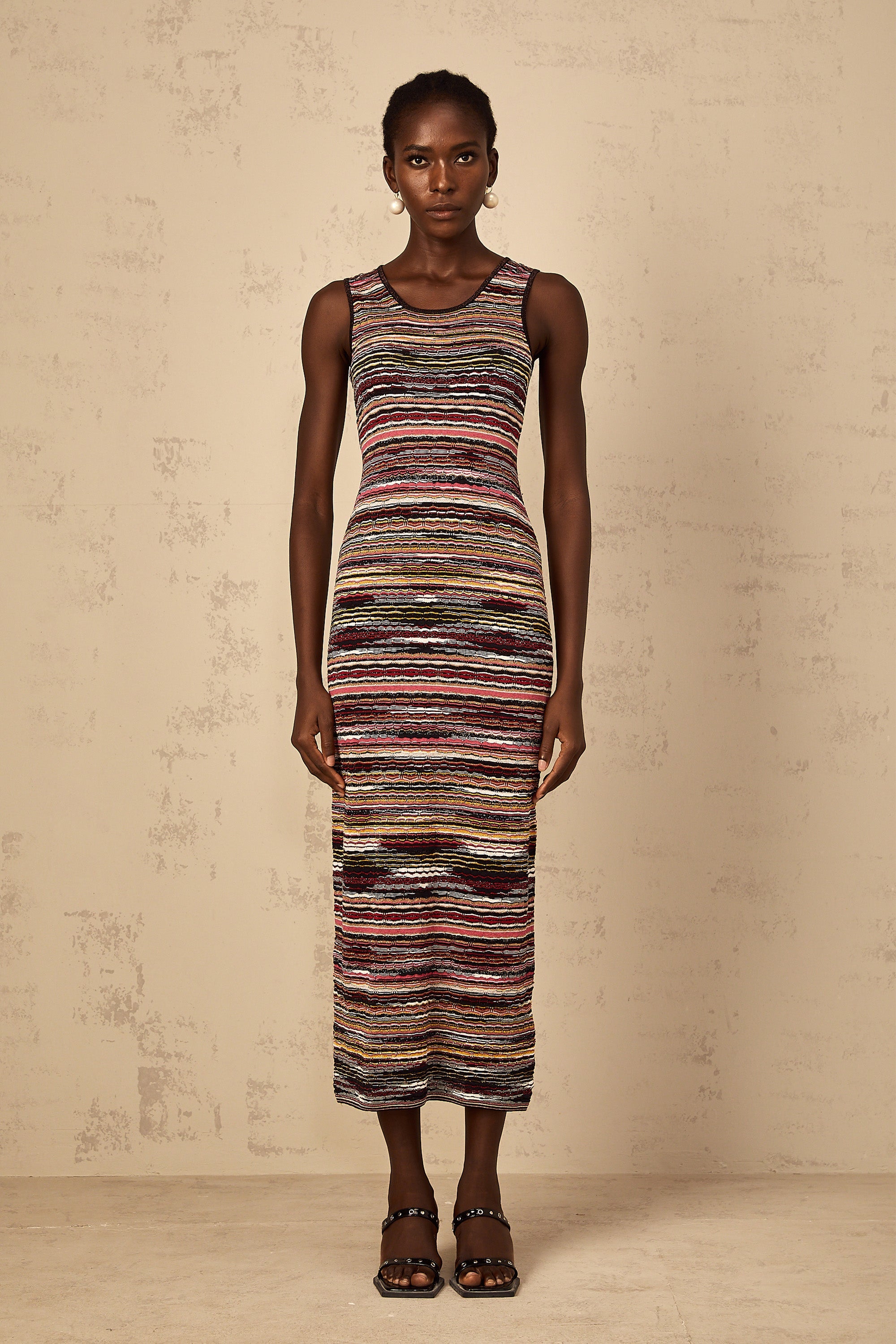 Quentin Purple Striped Crochet Knit Midi Dress