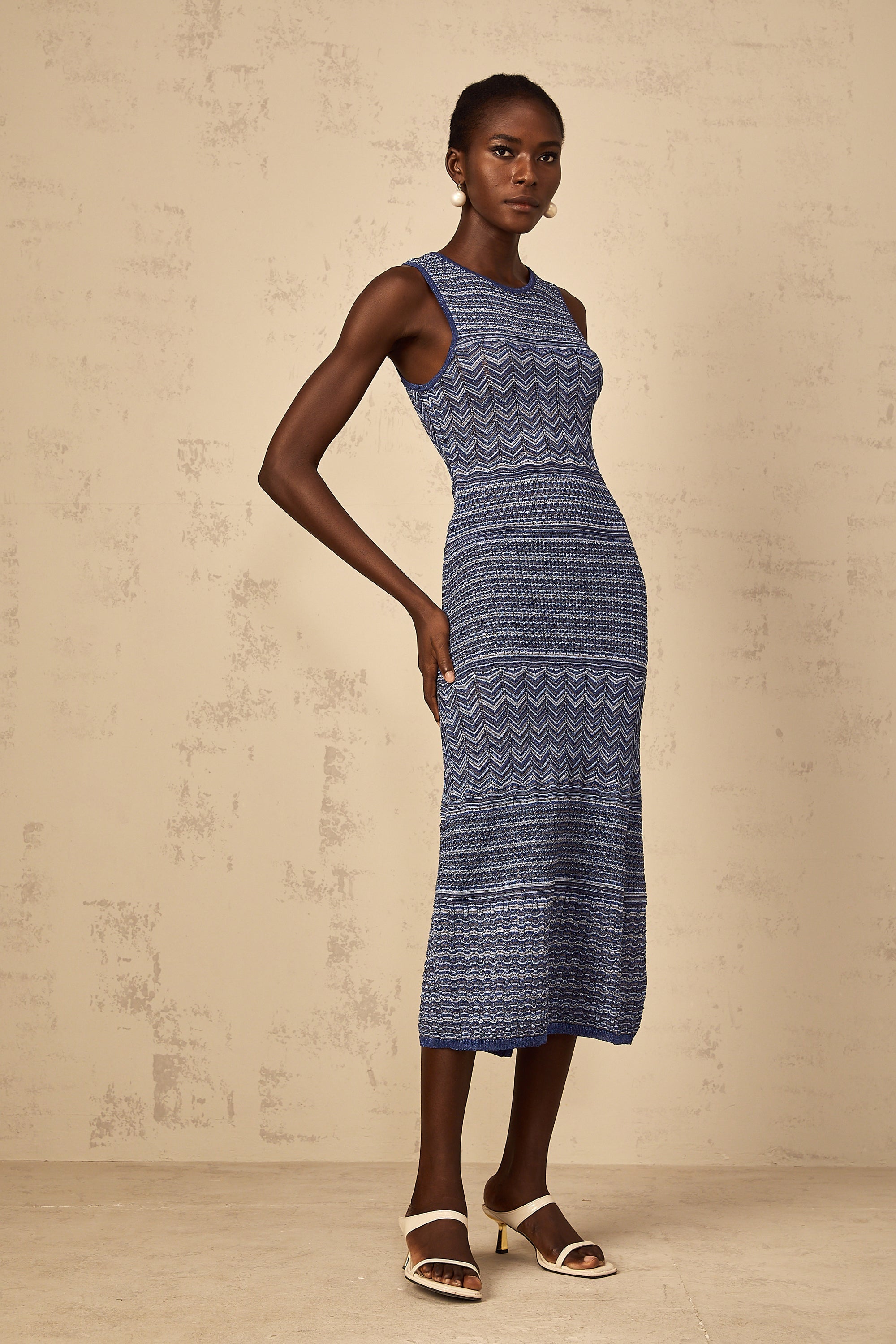 Ingrid Blue Wavy Crochet Knit Midi Dress (Final Sale-US Only)