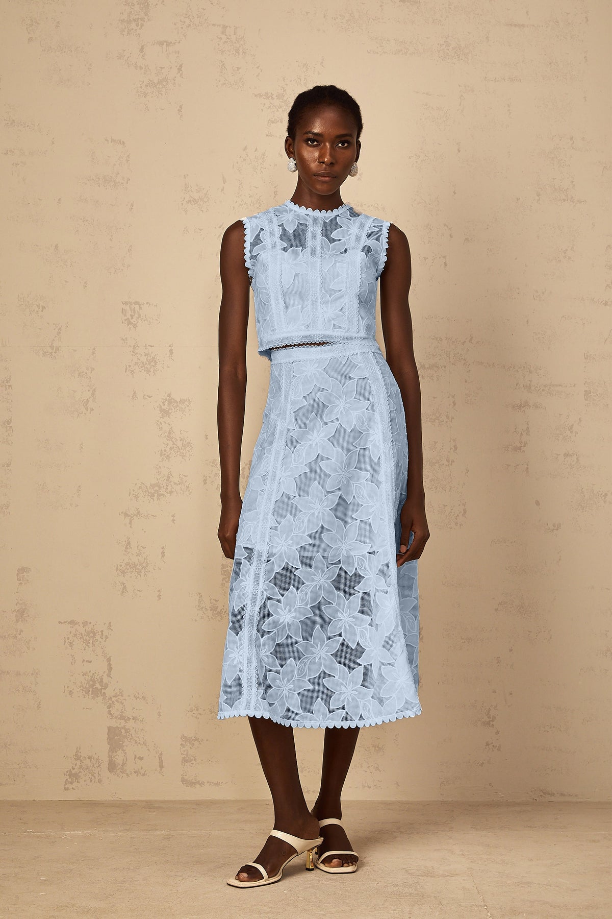 Mailys Blue Floral Embroidered Top & Skirt Set