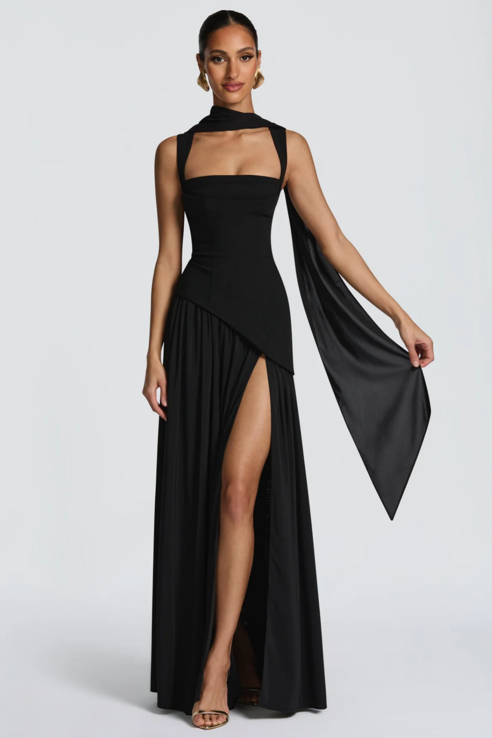 Sidonie Black Asymmetrical Maxi Gown (Final Sale-US Only)