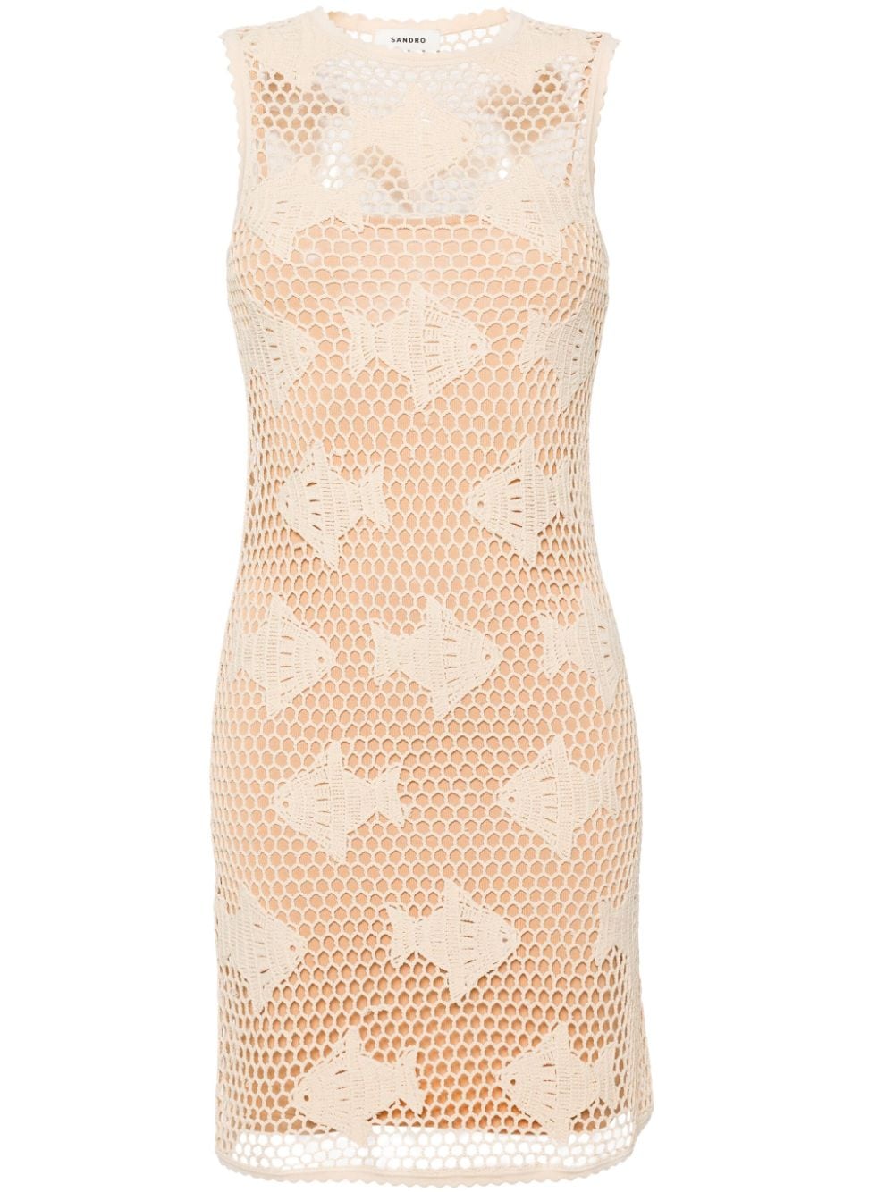 SANDRO fish-motif crochet-knit mini dress