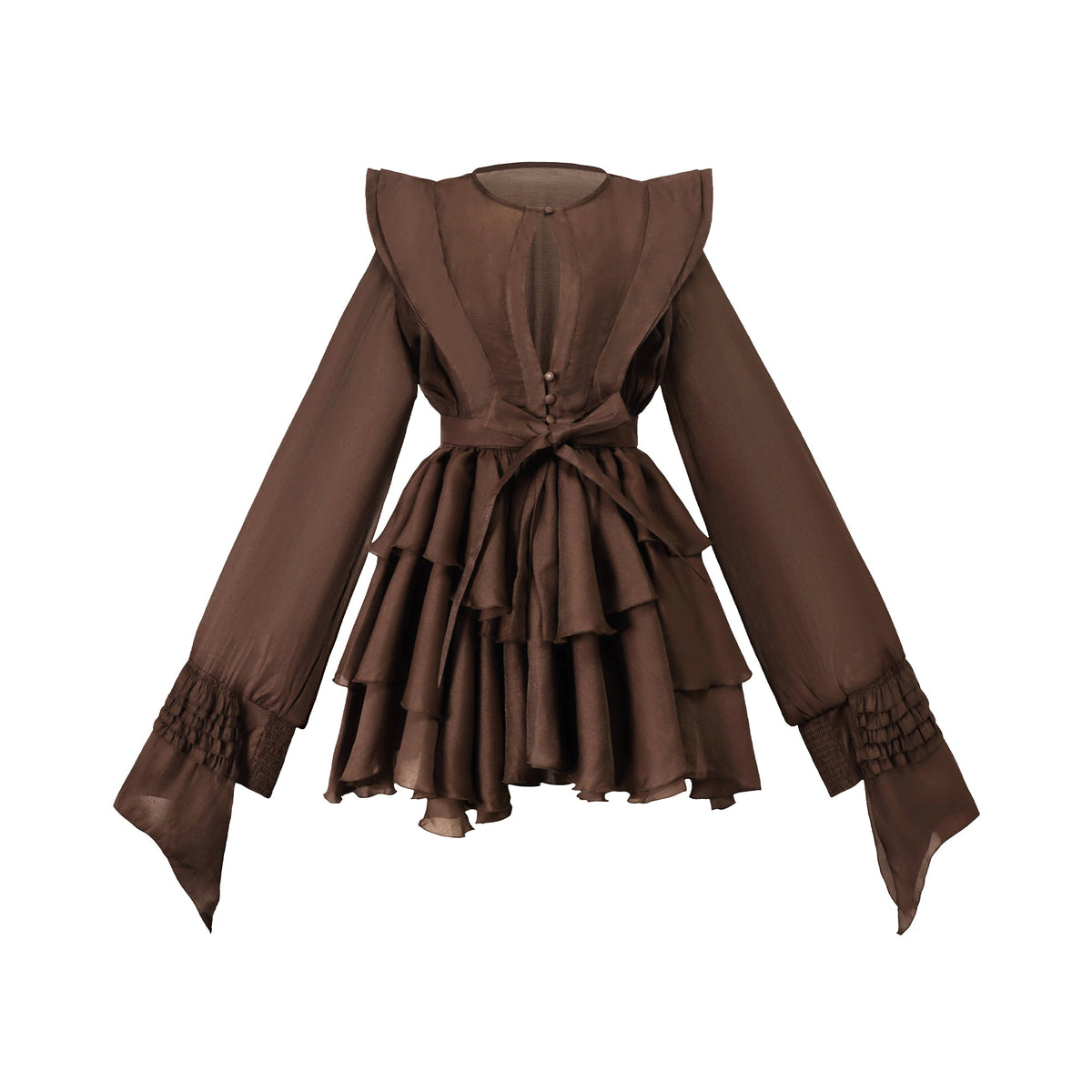 Annabelle Brown Cutout Ruffled Mini Dress (Final Sale)