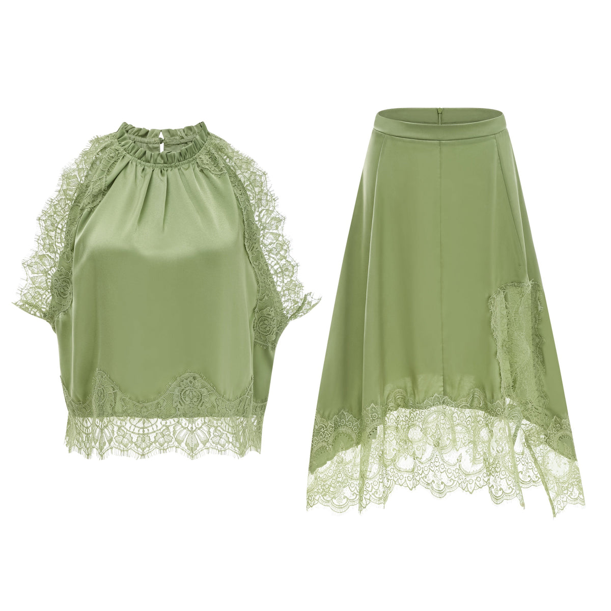 Florence Green Lace Panel Top & Skirt Set (Final Sale-US Only)