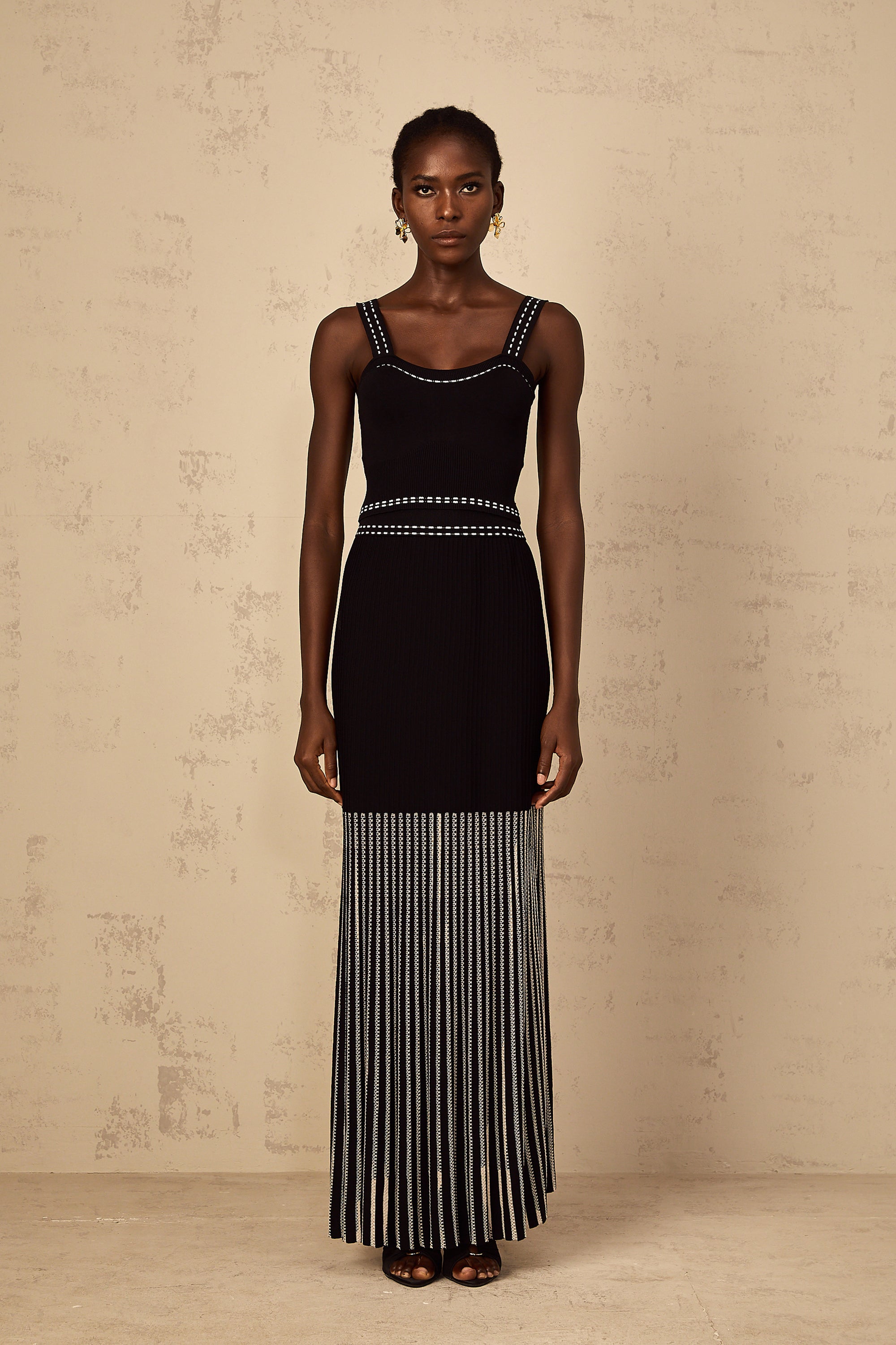 Léontine Contrast Color Ribbed Knit Matching Set