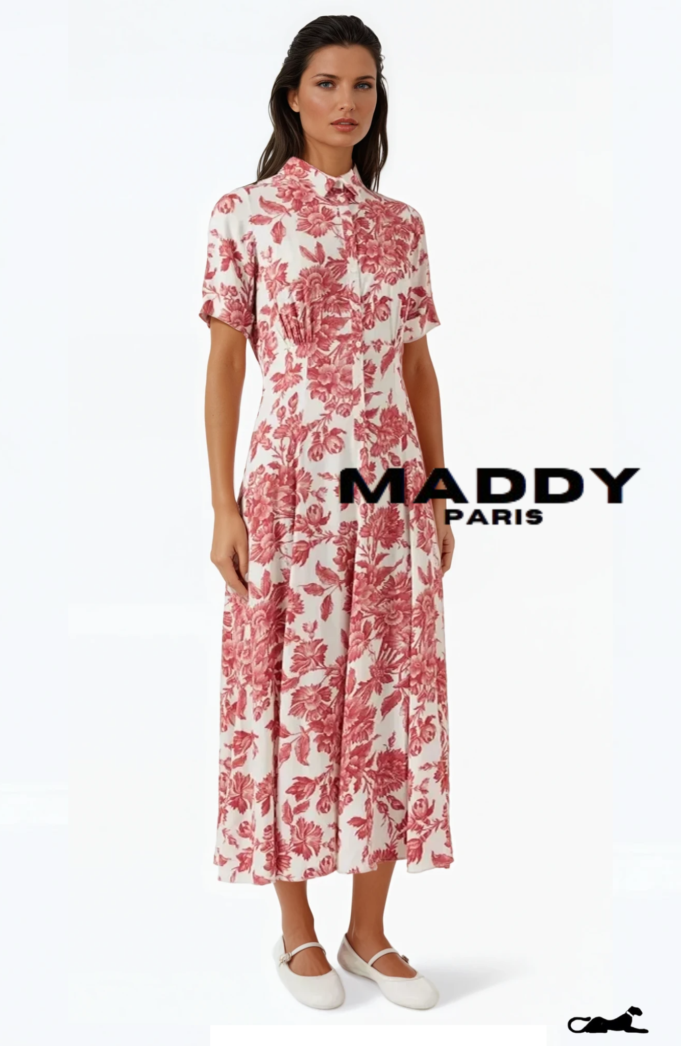 SANDRO JOSEPHINA FLORAL-PRINT MIDI DRESS IN VISCOSE  - RED
