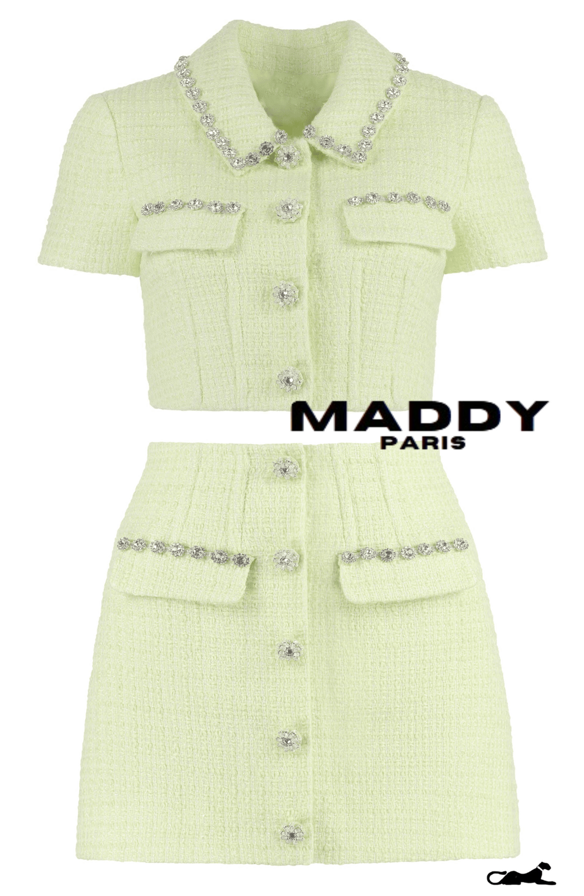 ANGELINA TWEED MINI SKIRT SET – LIME GREEN
