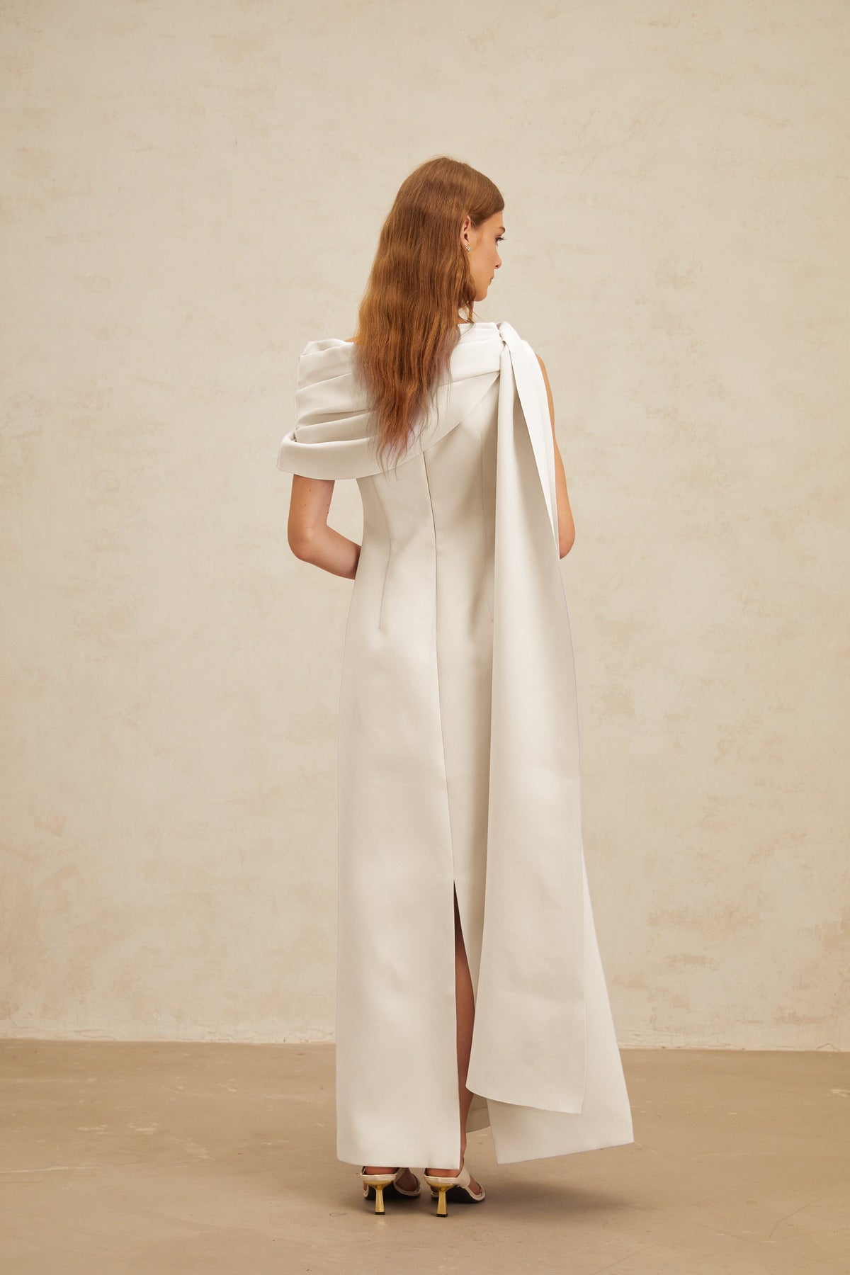 Annabelle White Cape-Design Ribbon Maxi Dress (Final Sale-US Only)