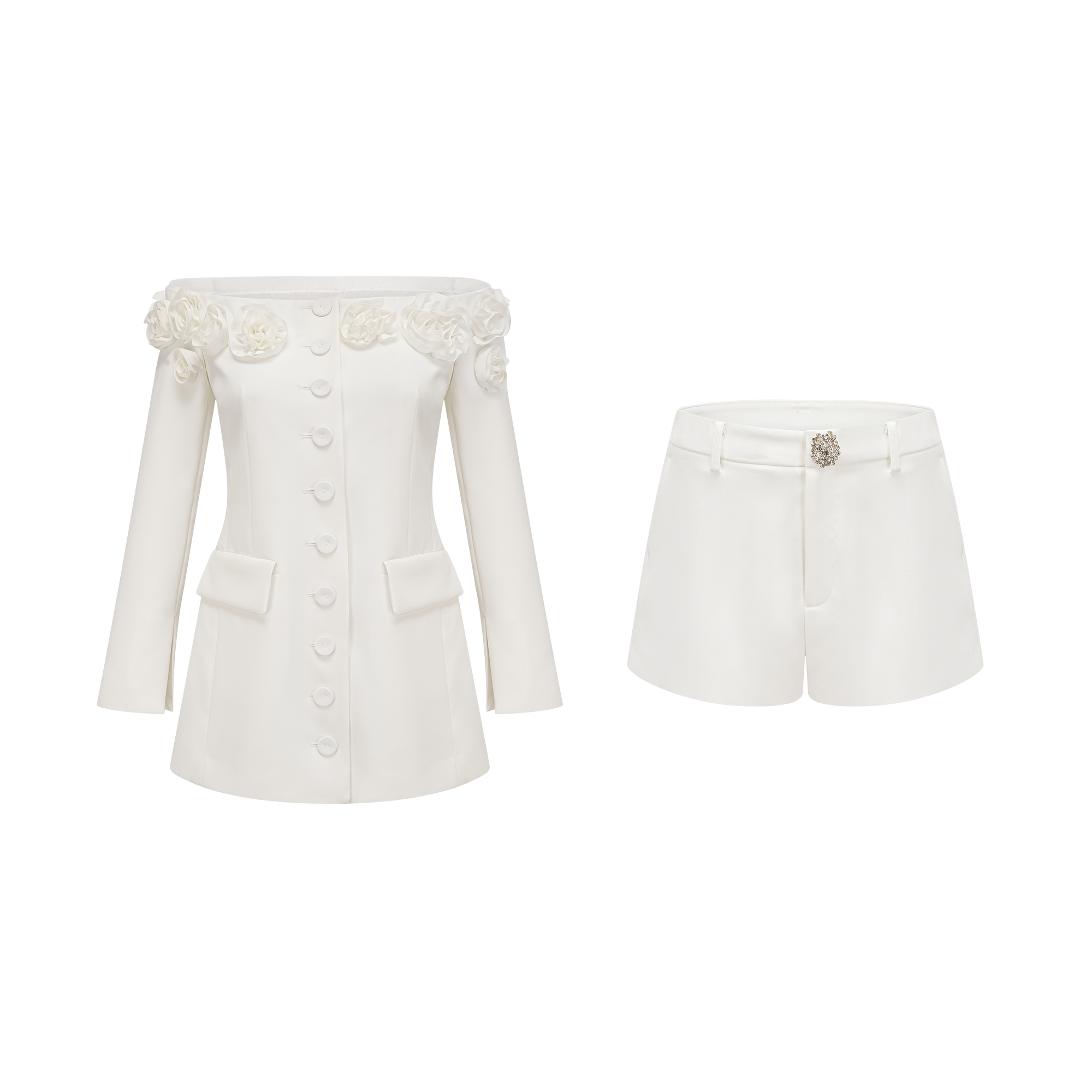 Jeanne faux-flower blazer dress & shorts matching set (US Only)