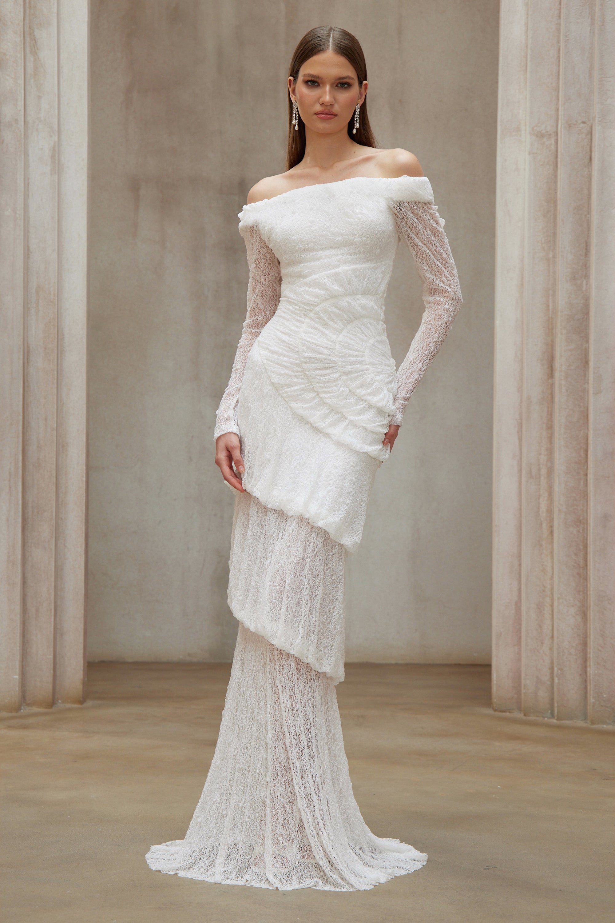 Étincelle White Ruched Lace Maxi Dress (Final Sale-US Only)