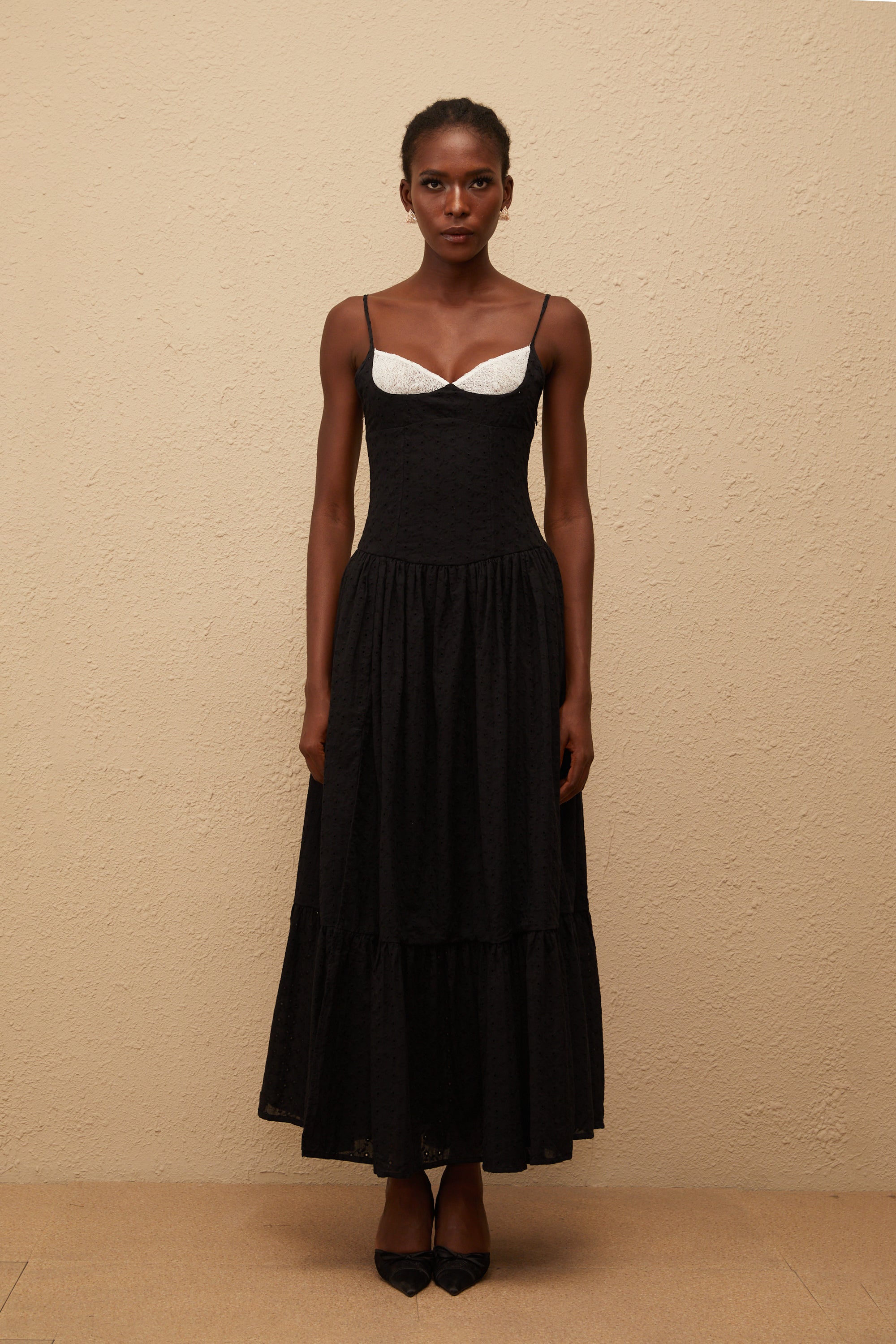Amalia Black Embroidered Corset Maxi Dress