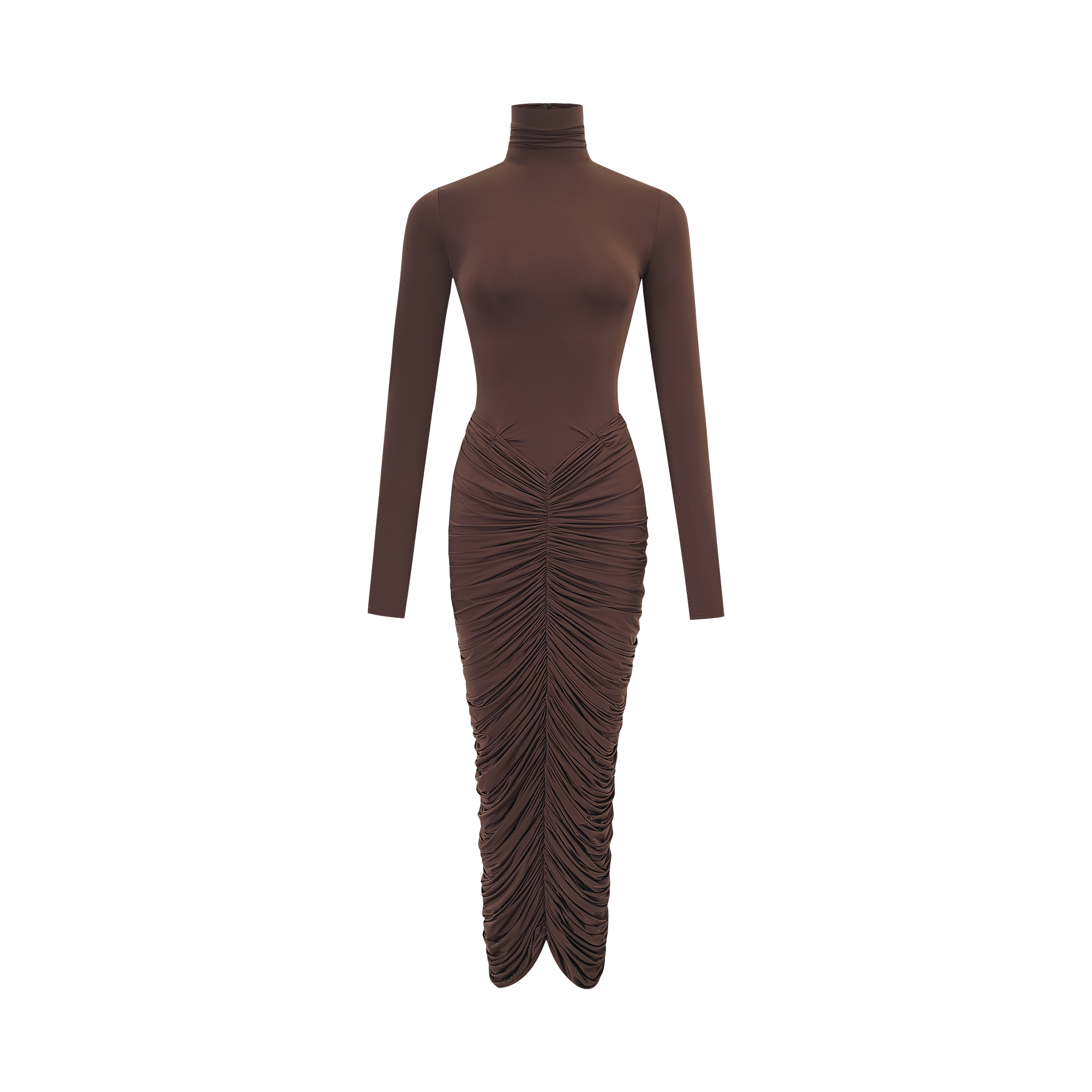 Charitina Brown Fitted Ruched Midi Dress (Final Sale-US Only)