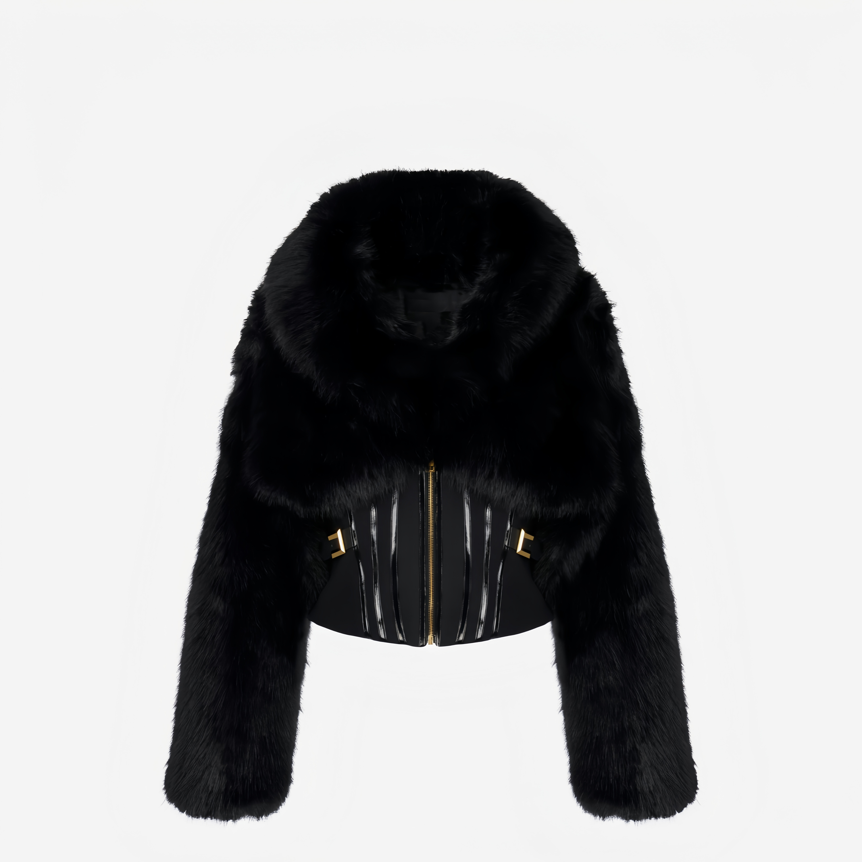 Alberta Black Faux-Fur Corset Panel Jacket
