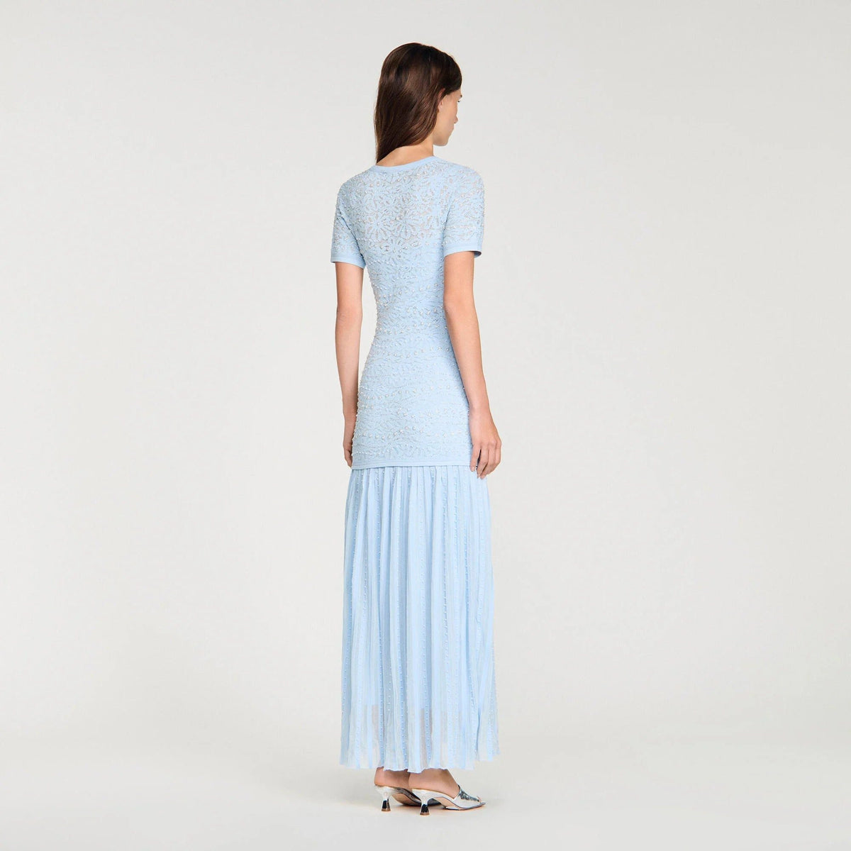Sandro Levana beaded knit maxi dress - Light Blue