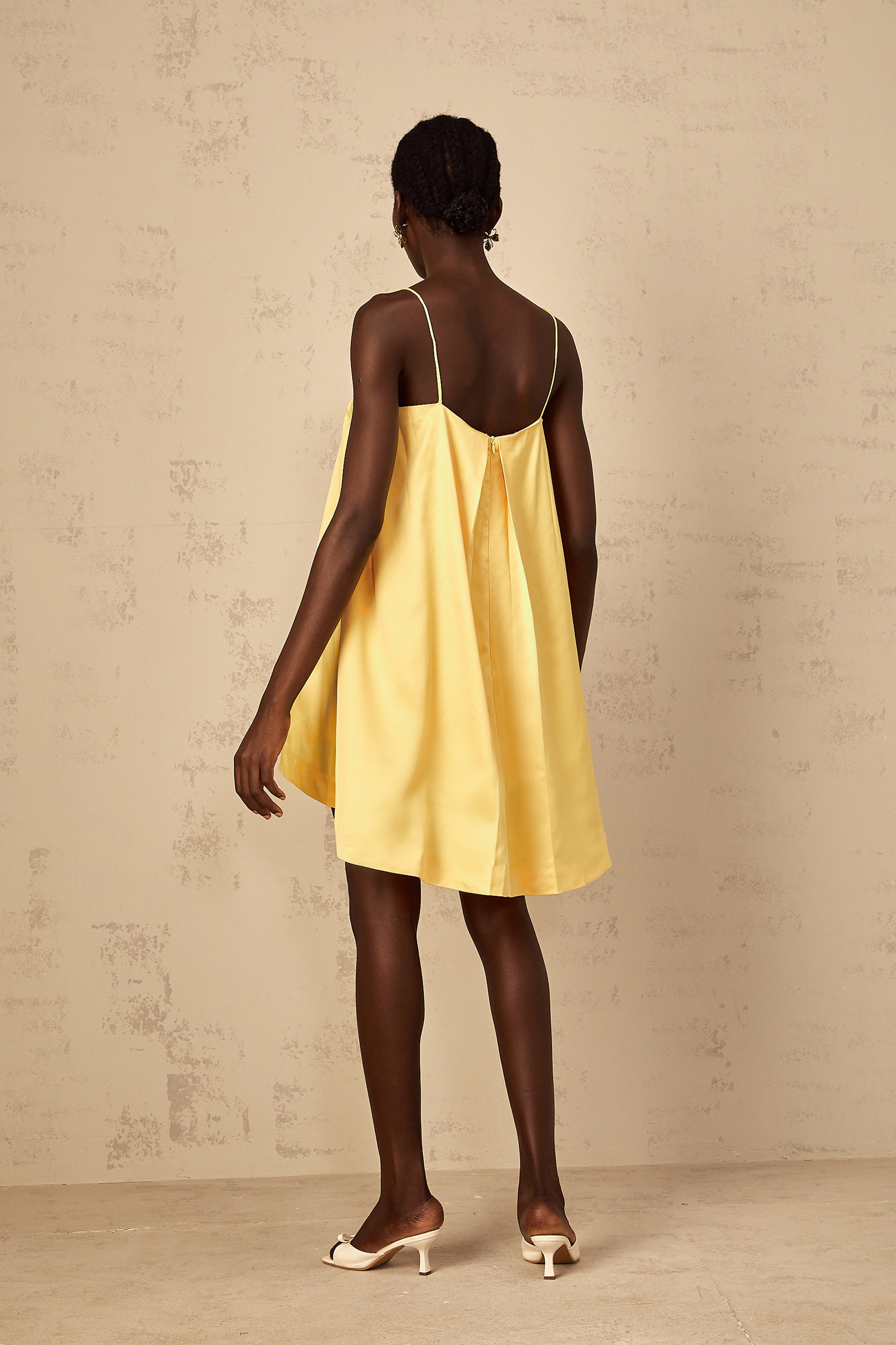Avril Yellow Floral Embroidered Mini Dress