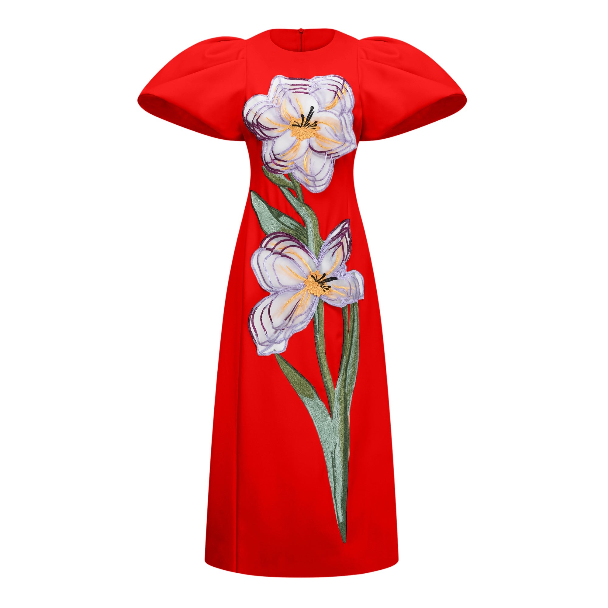 Irène Red Sequined Floral Embroidered Midi Dress (Final Sale-US Only)