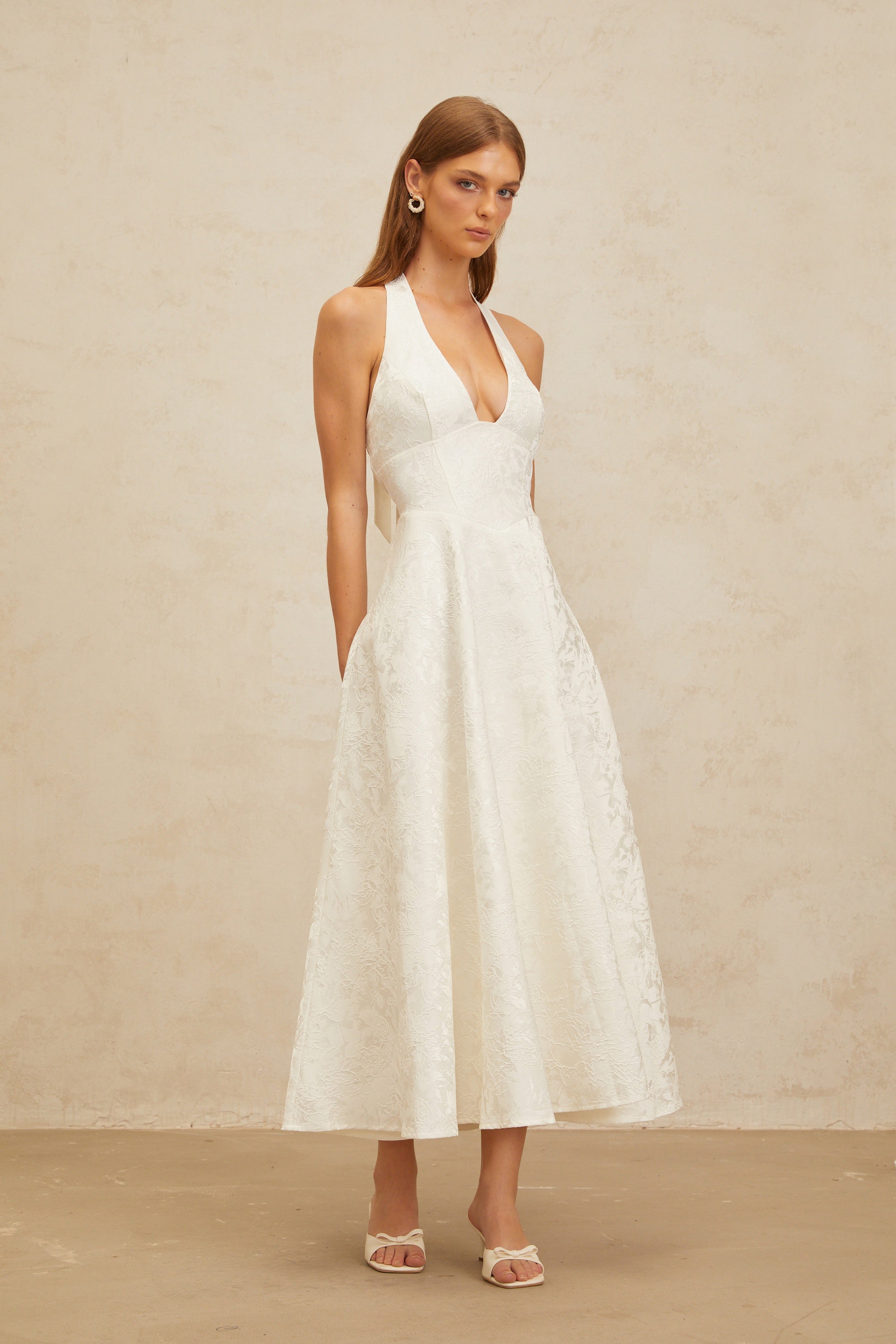 Céline White Glamorous Event Midi Dress (Final Sale-US Only)