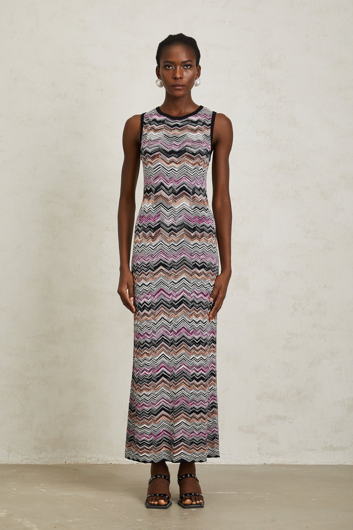 Manon Purple Zigzag Woven Knit Maxi Dress